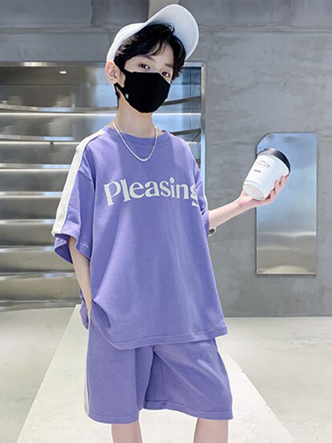 

StyleCast x Revolte Boys Round Neck Short Sleeves Printed Top with Shorts, Purple