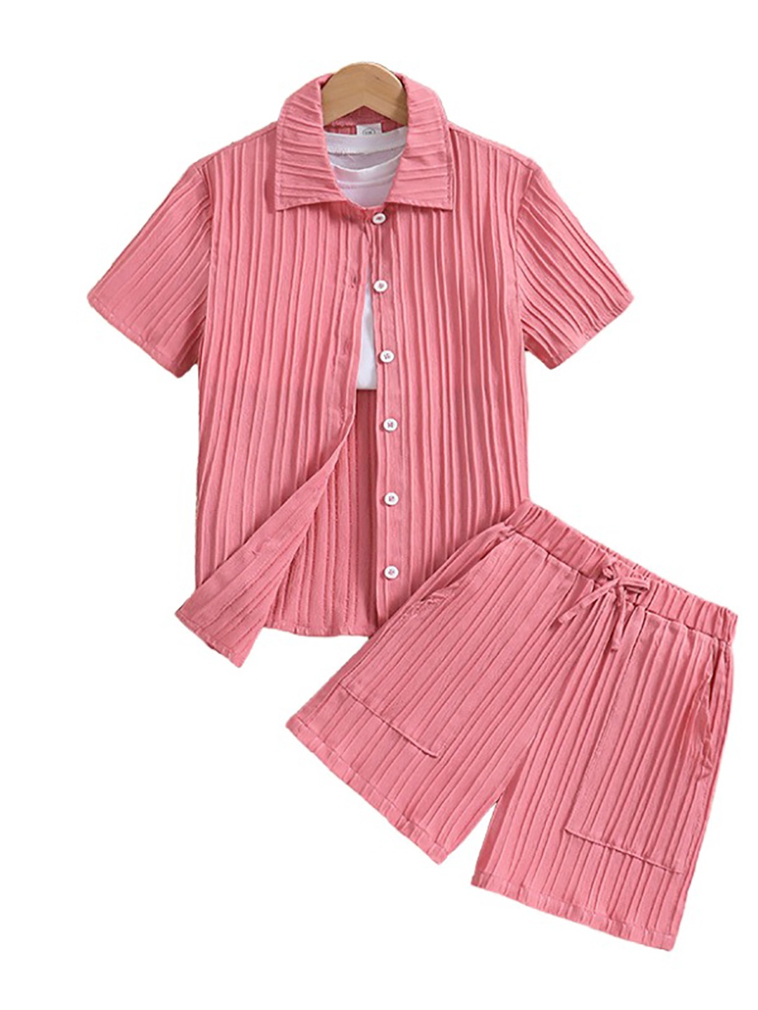 

StyleCast x Revolte Girls Striped Shirt Collar Shirt With Short, Pink