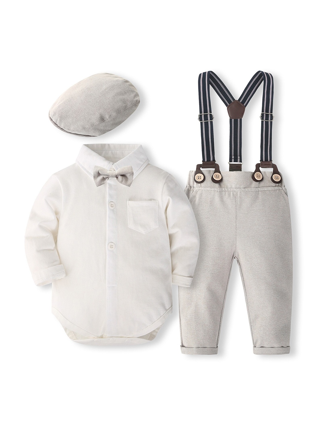 

StyleCast x Revolte Boys Beige & White Shirt Collar Pure Cotton Shirt with Trousers