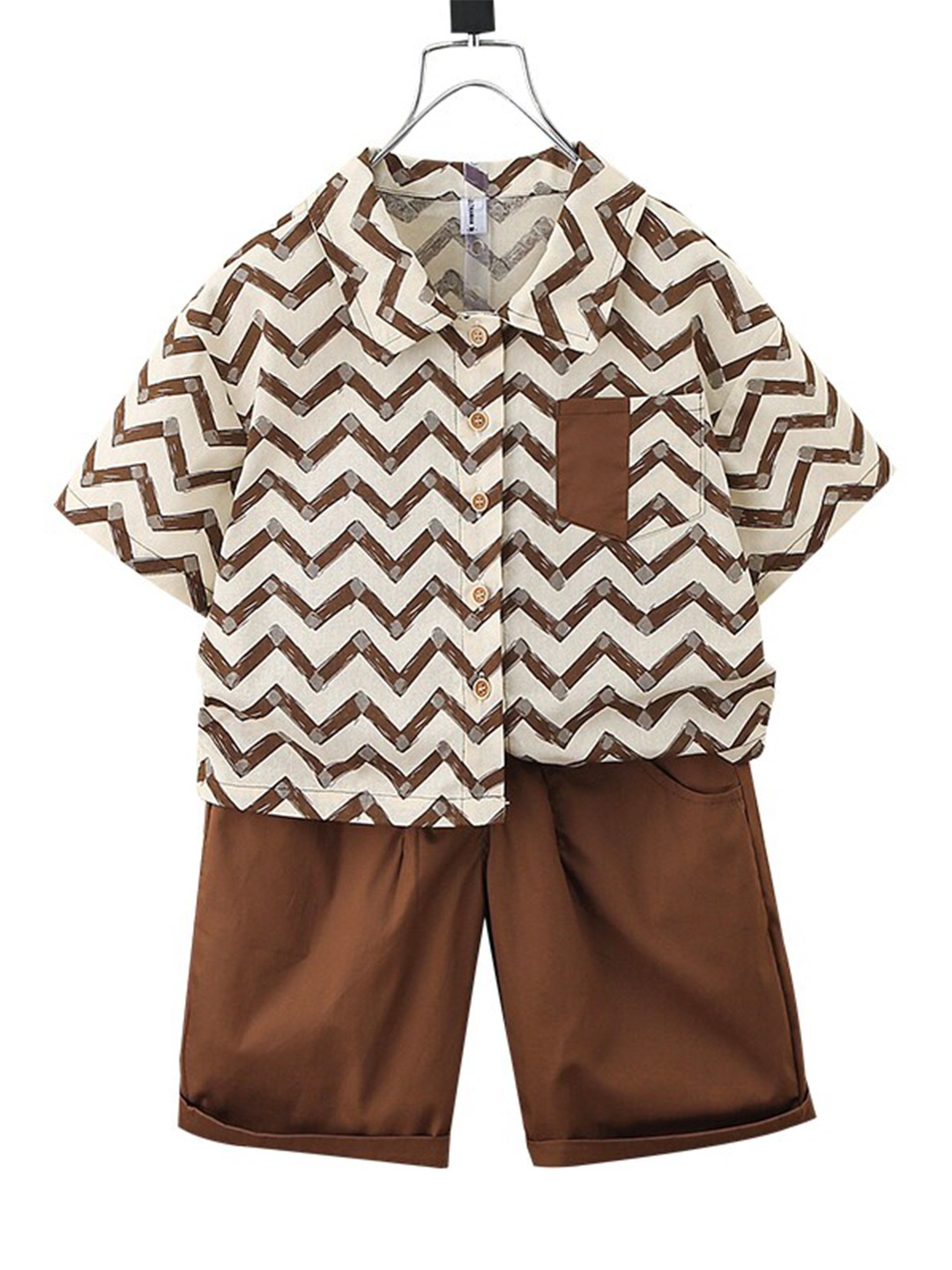 

StyleCast x Revolte Boys Brown & White Striped Shirt with Shorts