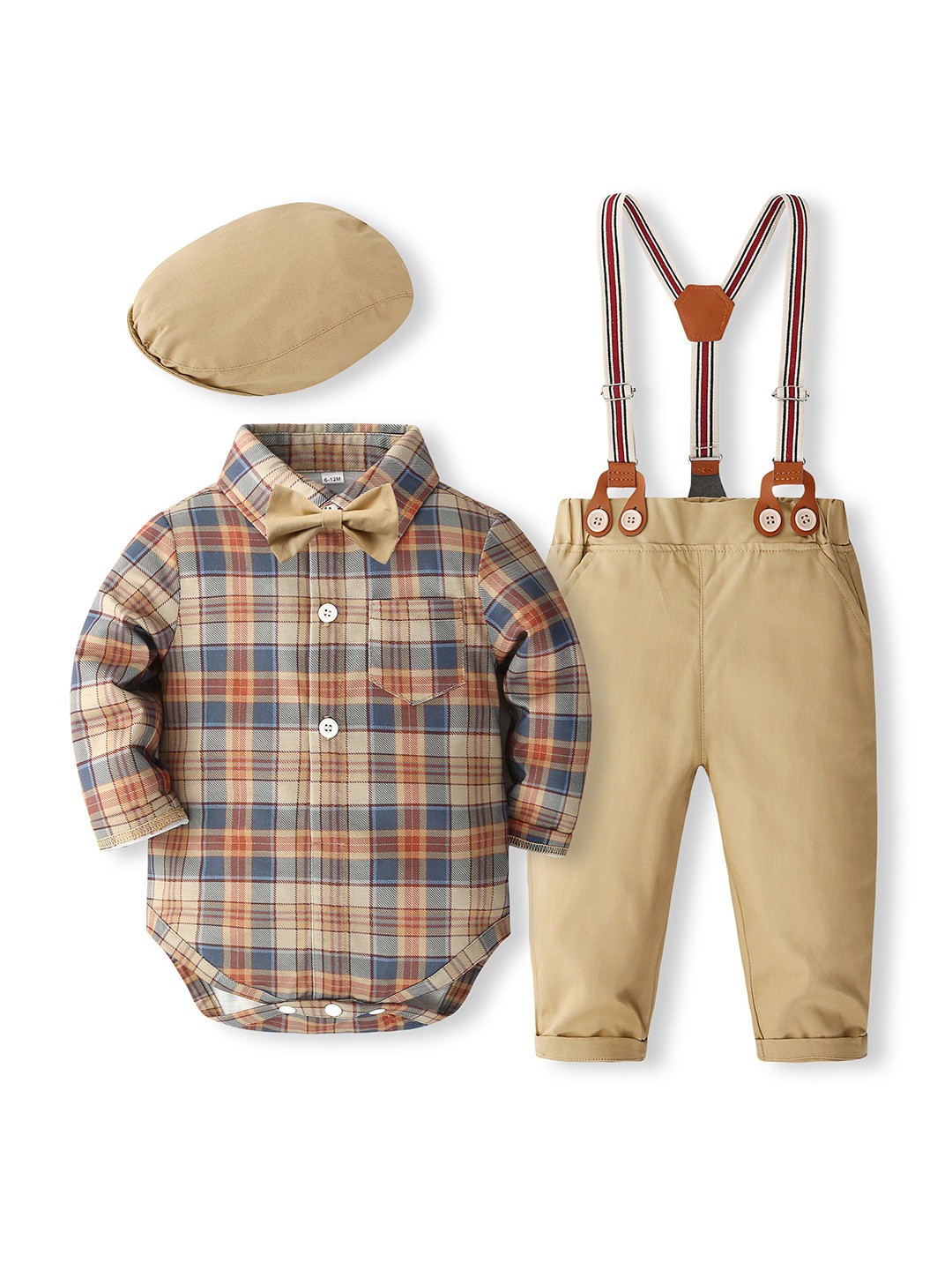 

StyleCast x Revolte Boys Khaki & Blue Shirt Collar Checked Shirt with Trousers