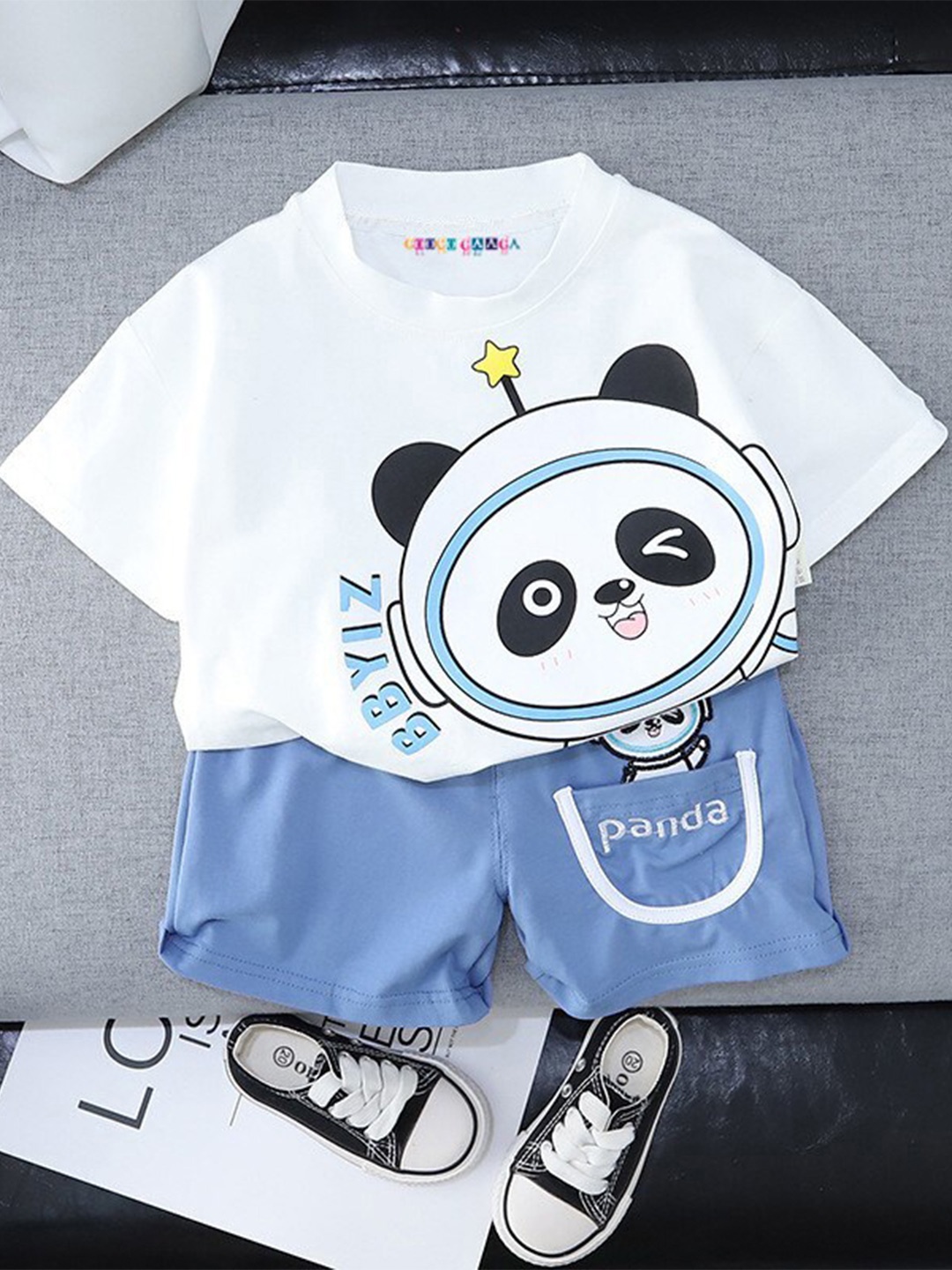 

Googo Gaaga Boys Printed T-shirt with Shorts, White