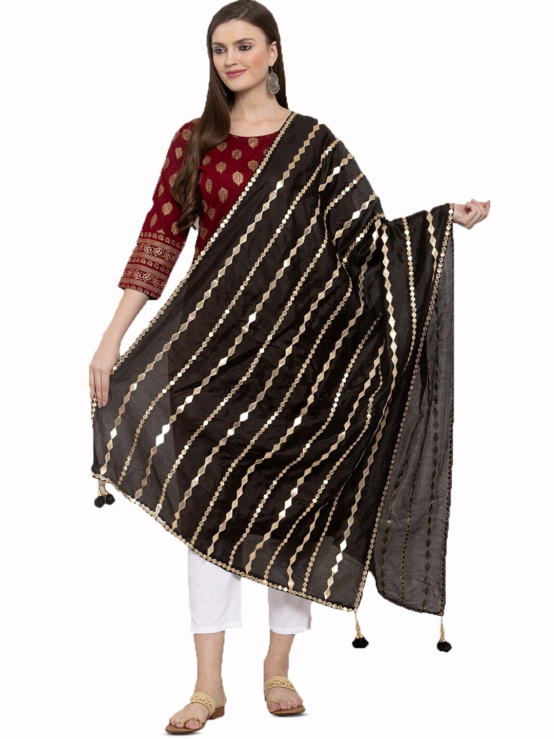 

Clora Creation Embroidered Gotta Patti Dupatta, Black