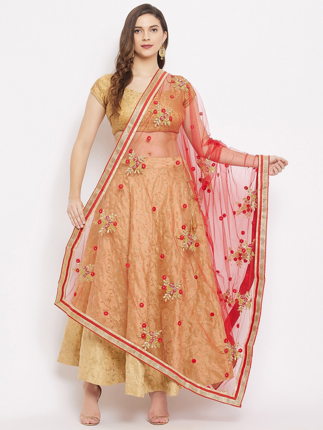 

Clora Creation Ethnic Motifs Embroidered Dupatta with Gotta Patti, Red
