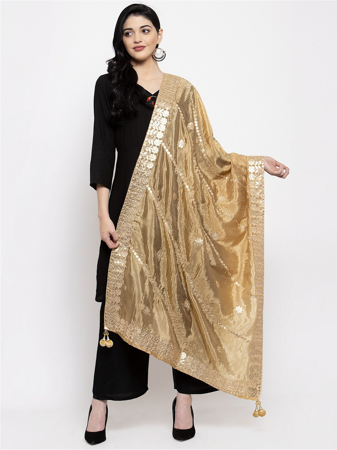 

Clora Creation Embroidered Dupatta with Gotta Patti, Beige