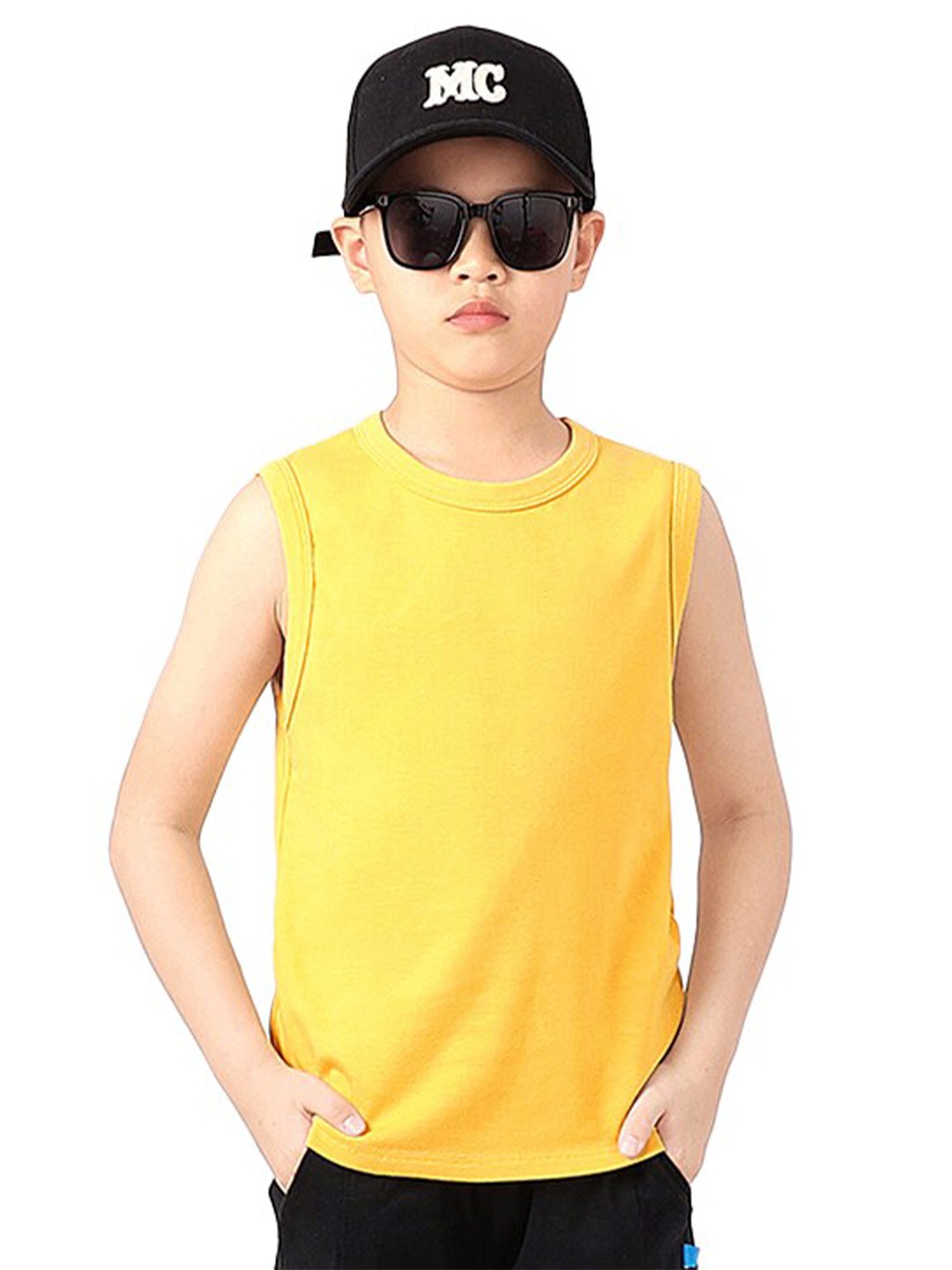 

StyleCast x Revolte Boys Yellow Round Neck Sleeveless Cotton T-shirt