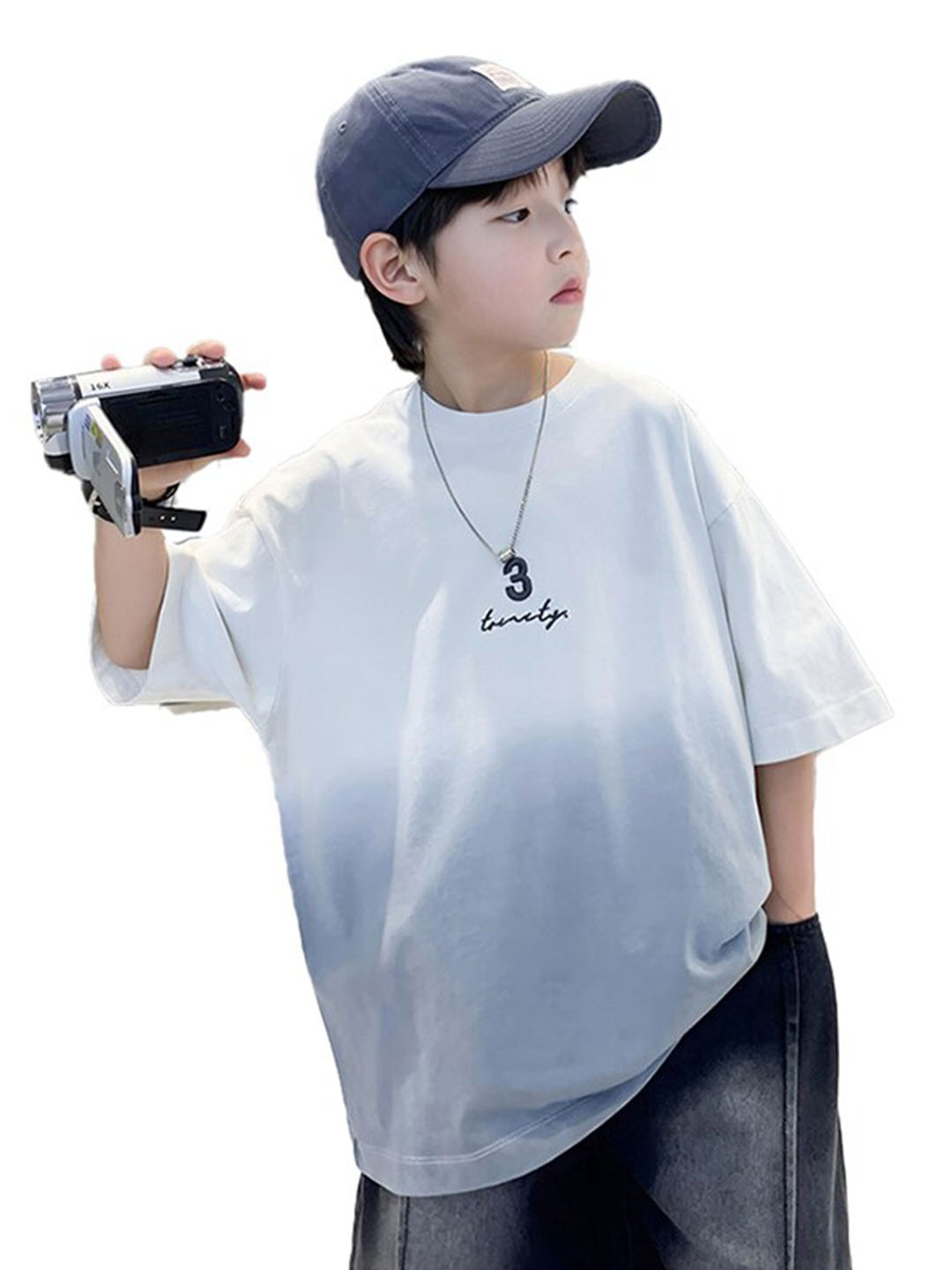 

StyleCast x Revolte Boys White & Grey Dyed Round Neck Cotton T-shirt