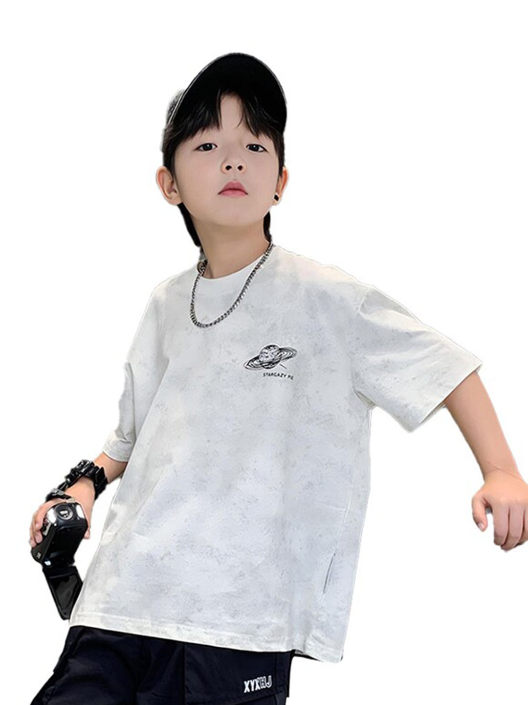 

StyleCast x Revolte Boys Graphic Printed Drop-Shoulder Sleeves Cotton Casual T-shirt, White