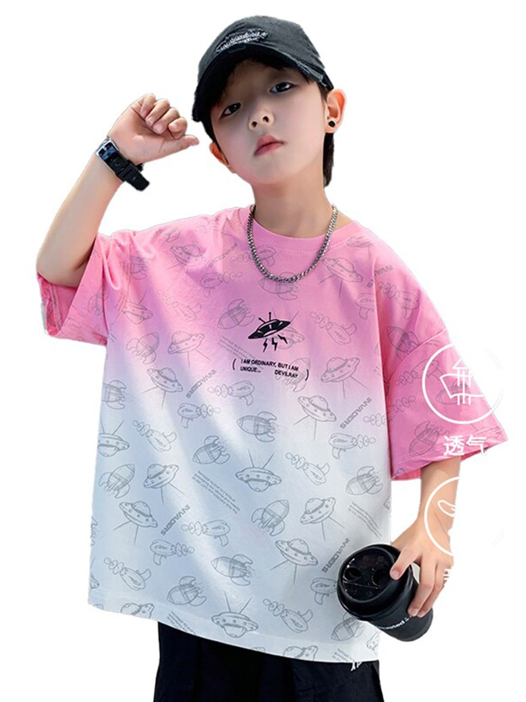 

StyleCast x Revolte Boys Pink & White Printed Round Neck Cotton T-shirt