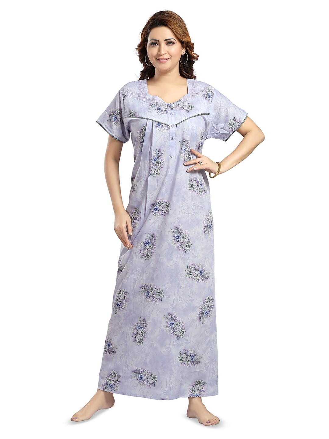 

NIGHT QUEEN Printed Maxi Nightdress, Blue