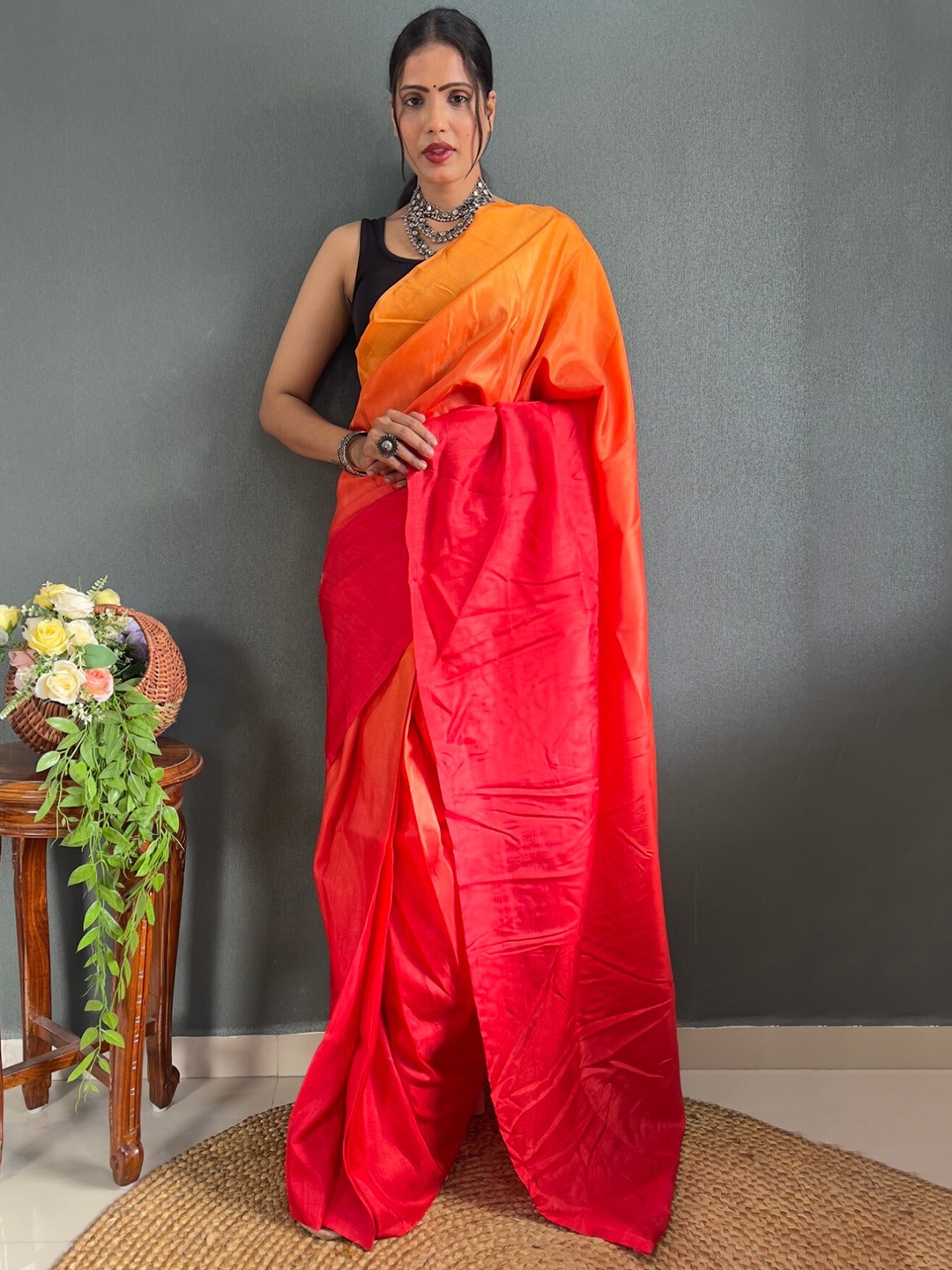 

LeeliPeeri Designer Ombre Ready to Wear Saree, Red