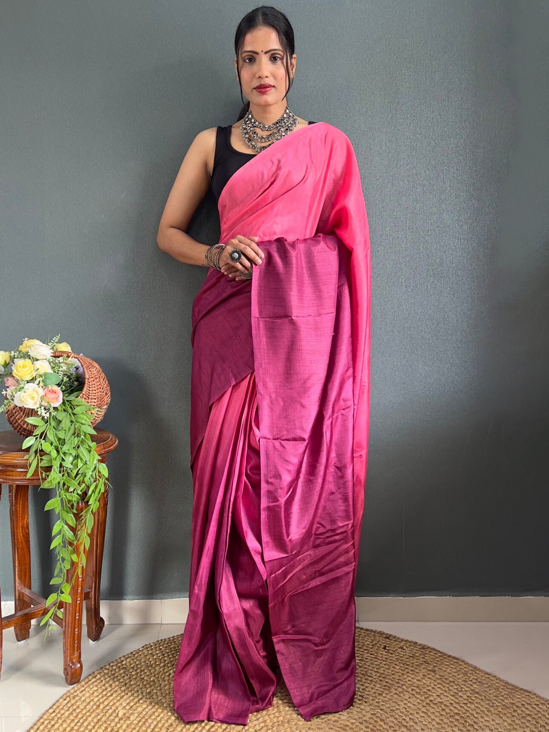 

LeeliPeeri Designer Ombre Ready to Wear Cotton Blend Saree, Pink
