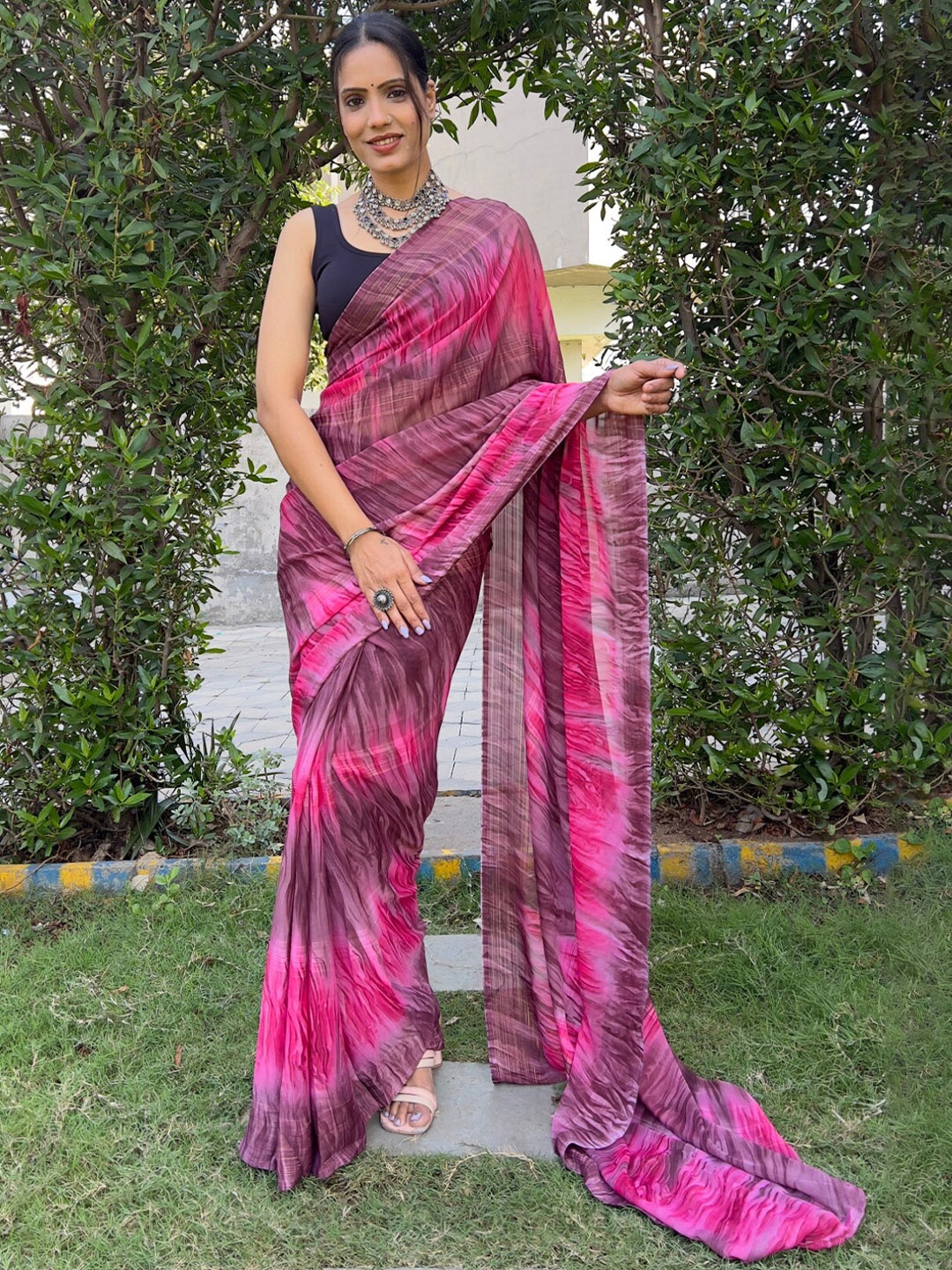 

LeeliPeeri Designer Ombre Silk Blend Ready to Wear Saree, Pink