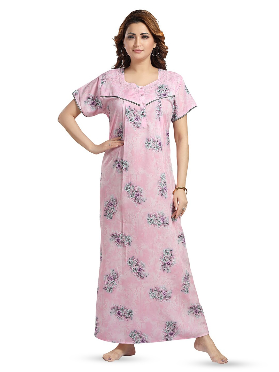 

NIGHT QUEEN Printed Maxi Nightdress, Pink
