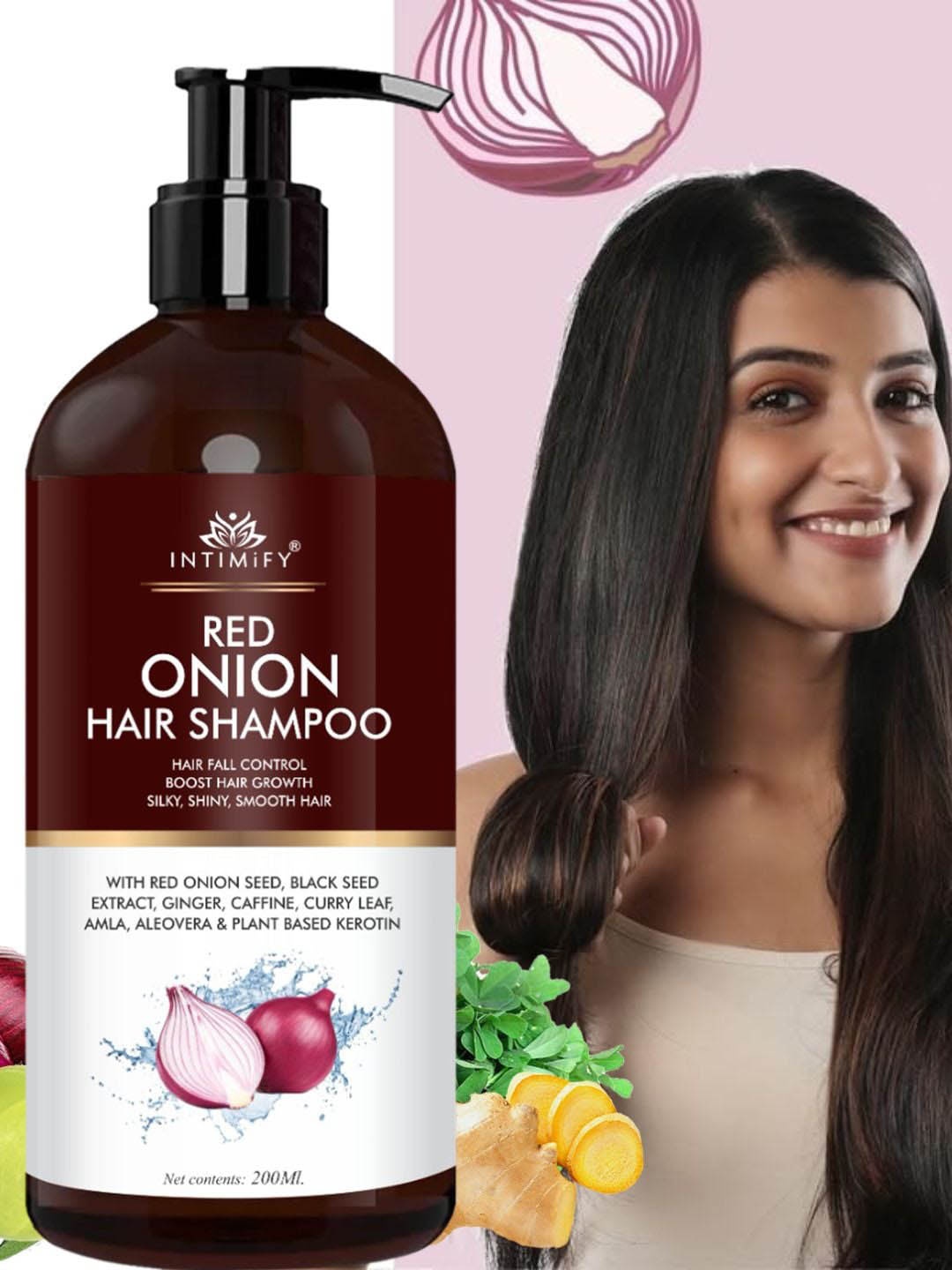 

INTIMIFY Red Onion Hair Shampoo For Hair Growth & Hairfall Defence - 200ml, Brown