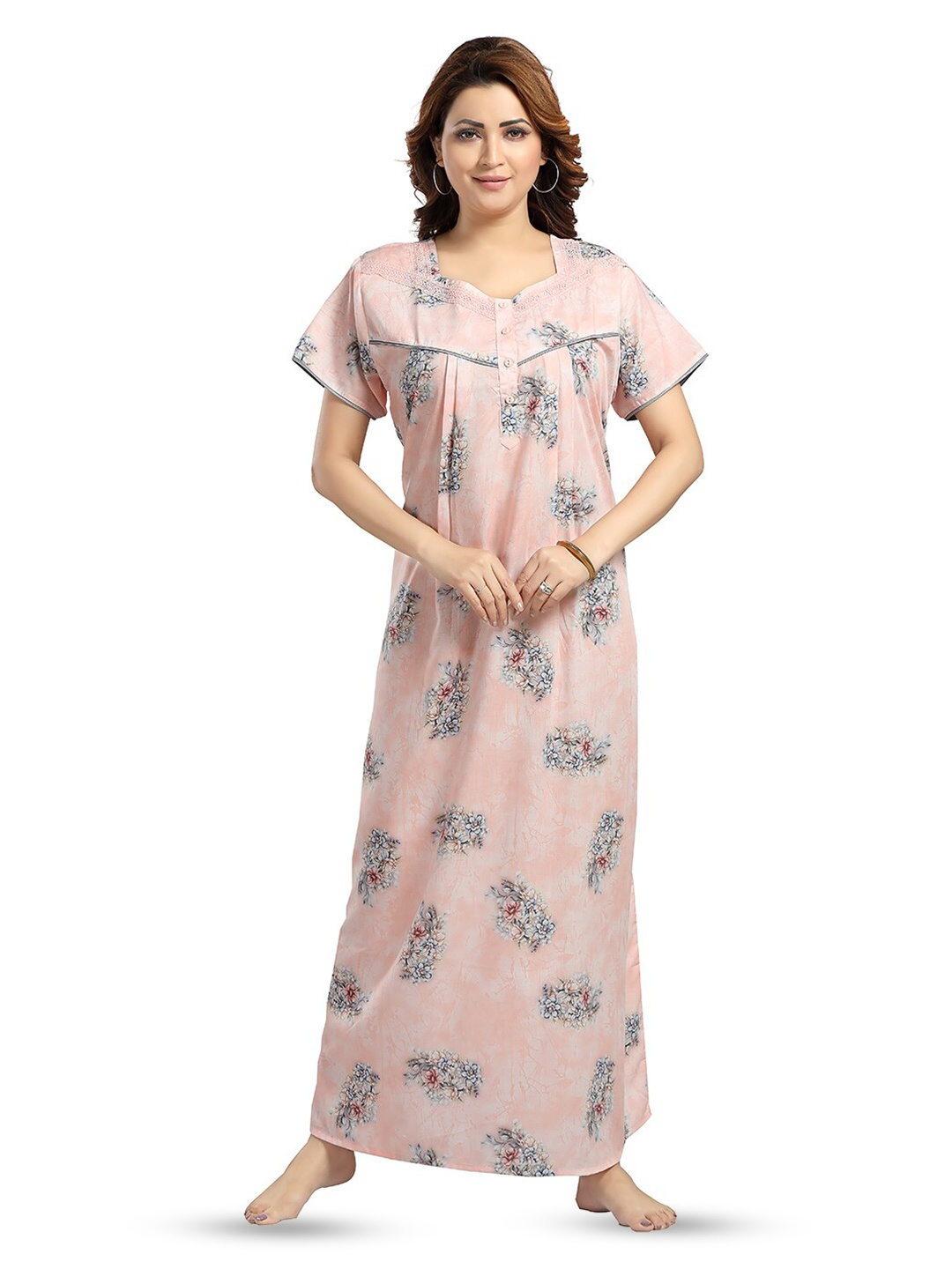 

NIGHT QUEEN Printed Maxi Nightdress, Beige