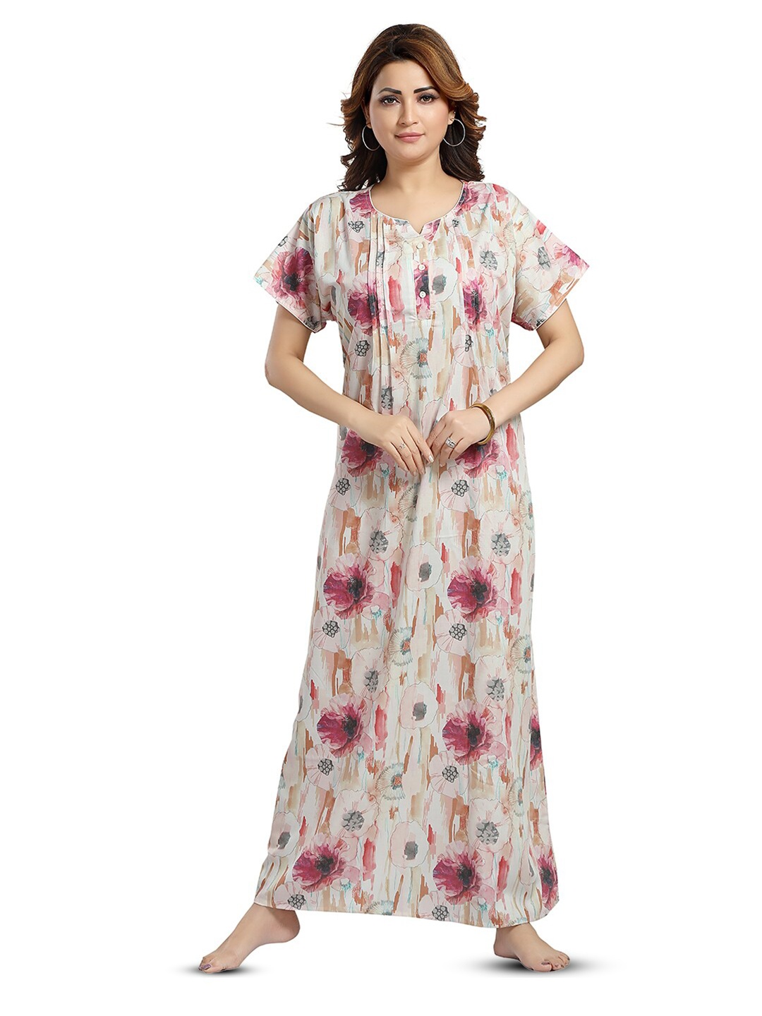 

NIGHT QUEEN Printed Maxi Nightdress, Pink