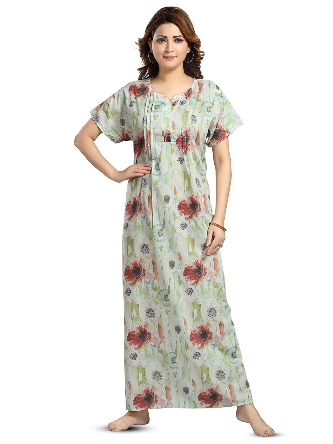 

NIGHT QUEEN Printed Maxi Nightdress, Green