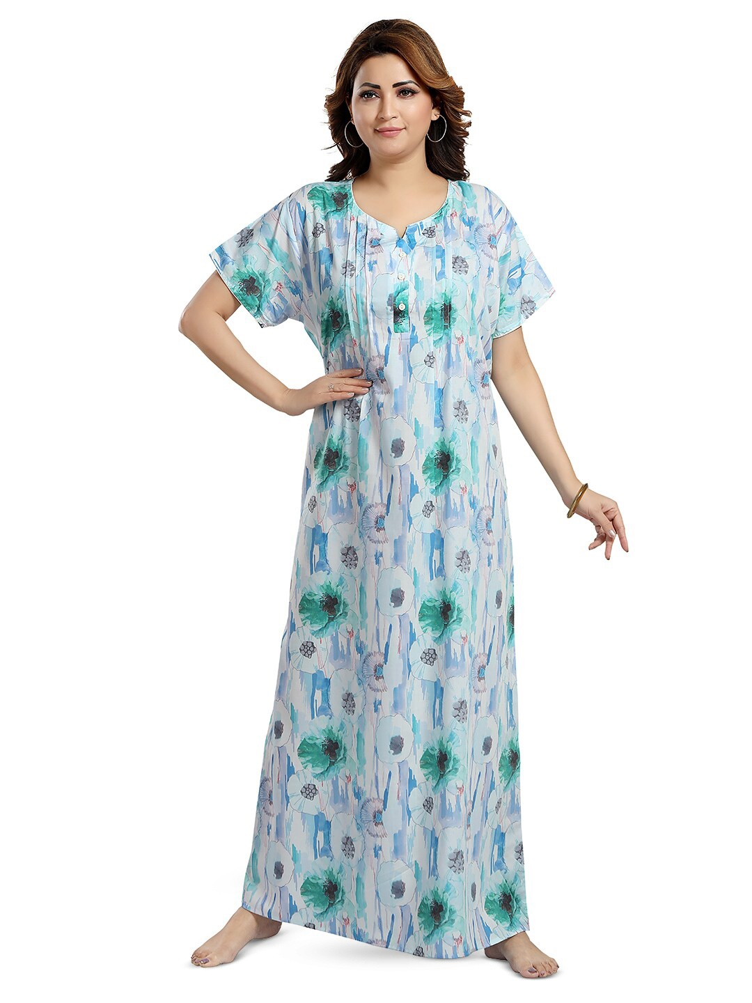 

NIGHT QUEEN Printed Maxi Nightdress, Blue