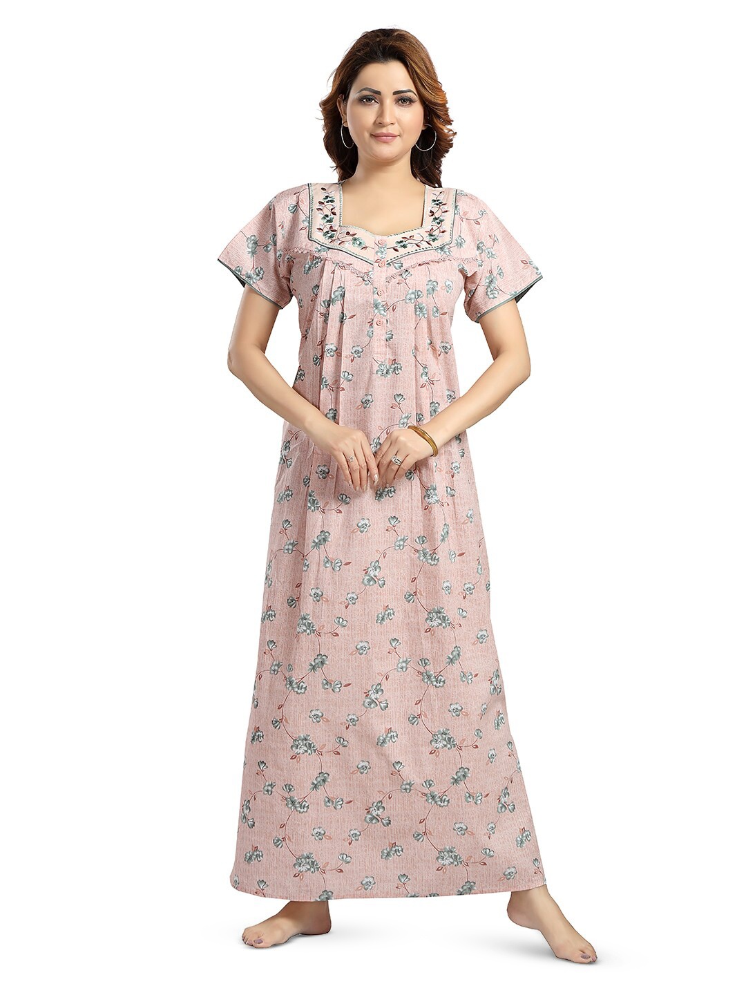 

NIGHT QUEEN Printed Maxi Nightdress, Peach
