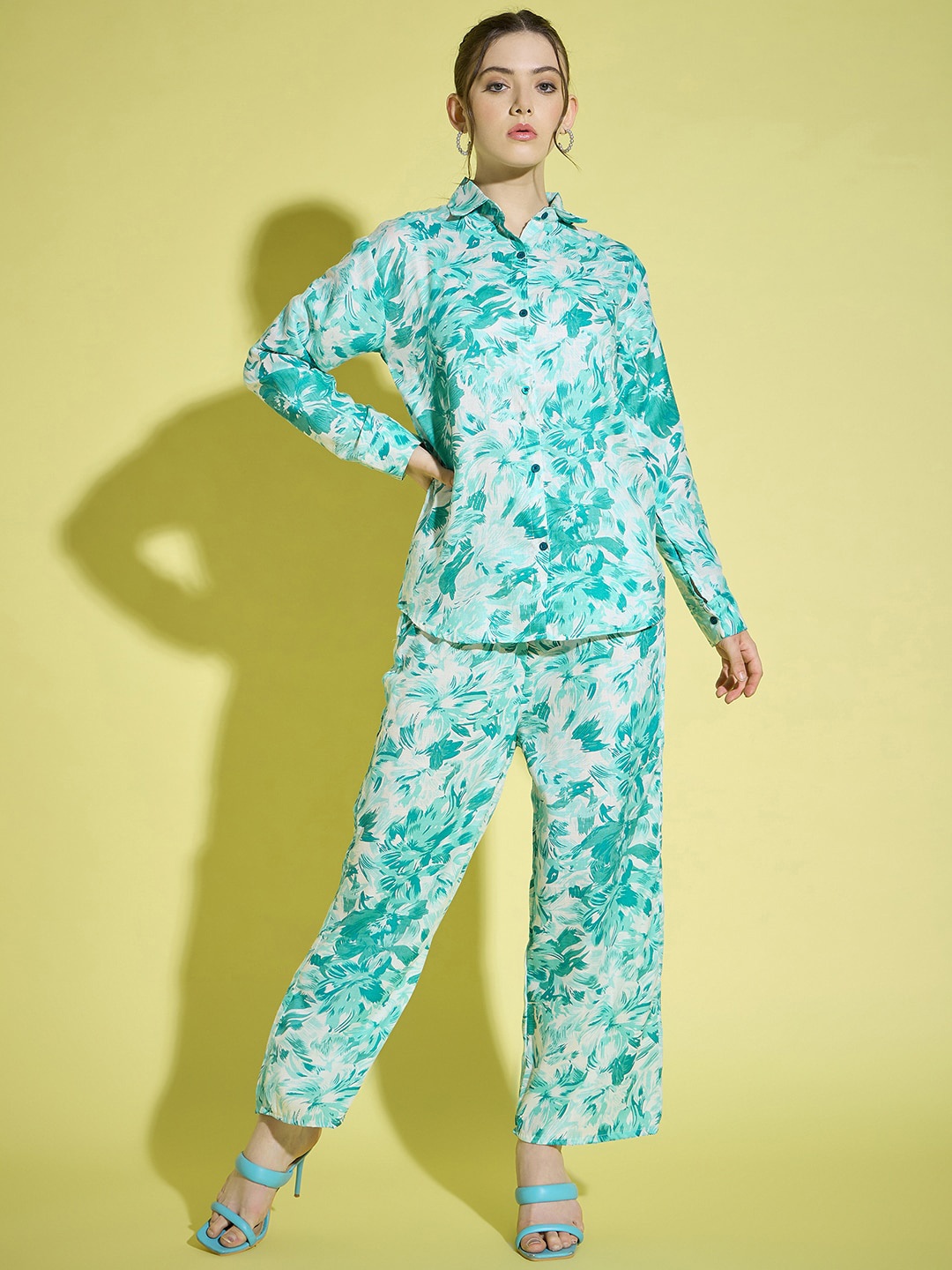 

BUY NEW TREND Printed Top & Trousers Co-Ords Set, Turquoise blue