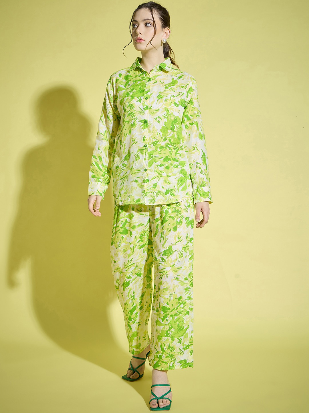 

BUY NEW TREND Printed Relaxed-fit Shirt & Trousers Co-Ords Set, Green