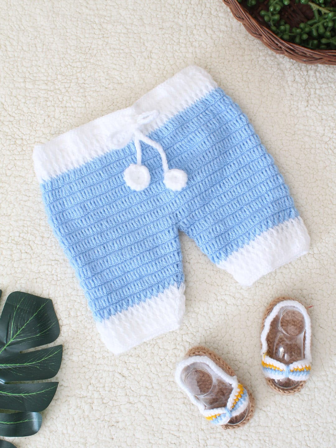 

Woonie Infant Boys 2-Pcs Self-Design Crochet Boy Summer Shorts Props, Blue