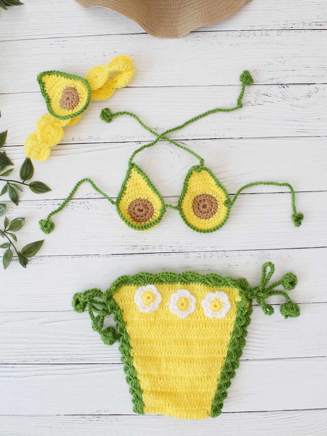 

Woonie Girls 3-Pcs Self-Design Avocado Bikini Props, Yellow