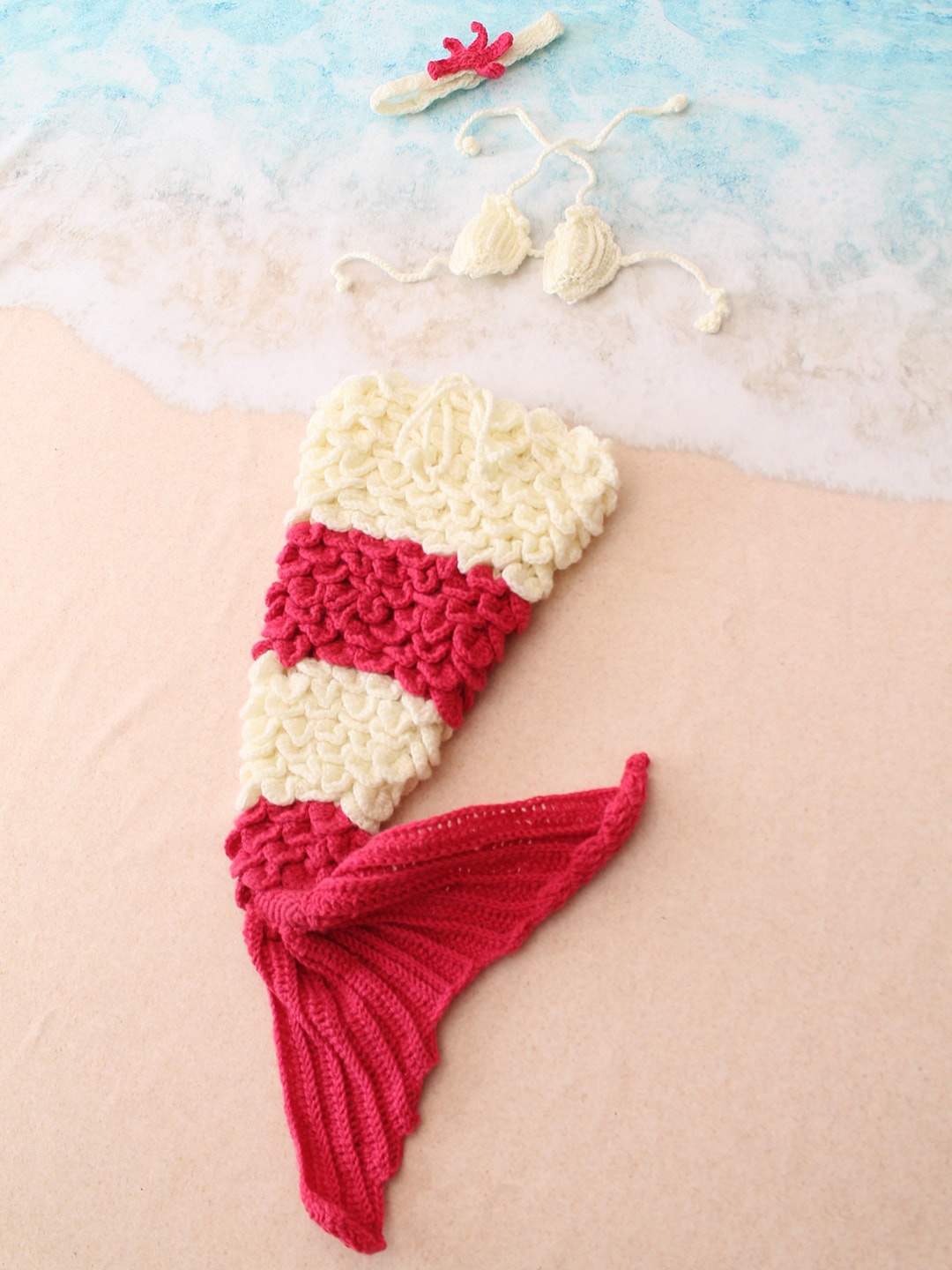 

Woonie Infant Girls 3-Pcs Self-Design Mermaid Style Photoshoot Props, Red
