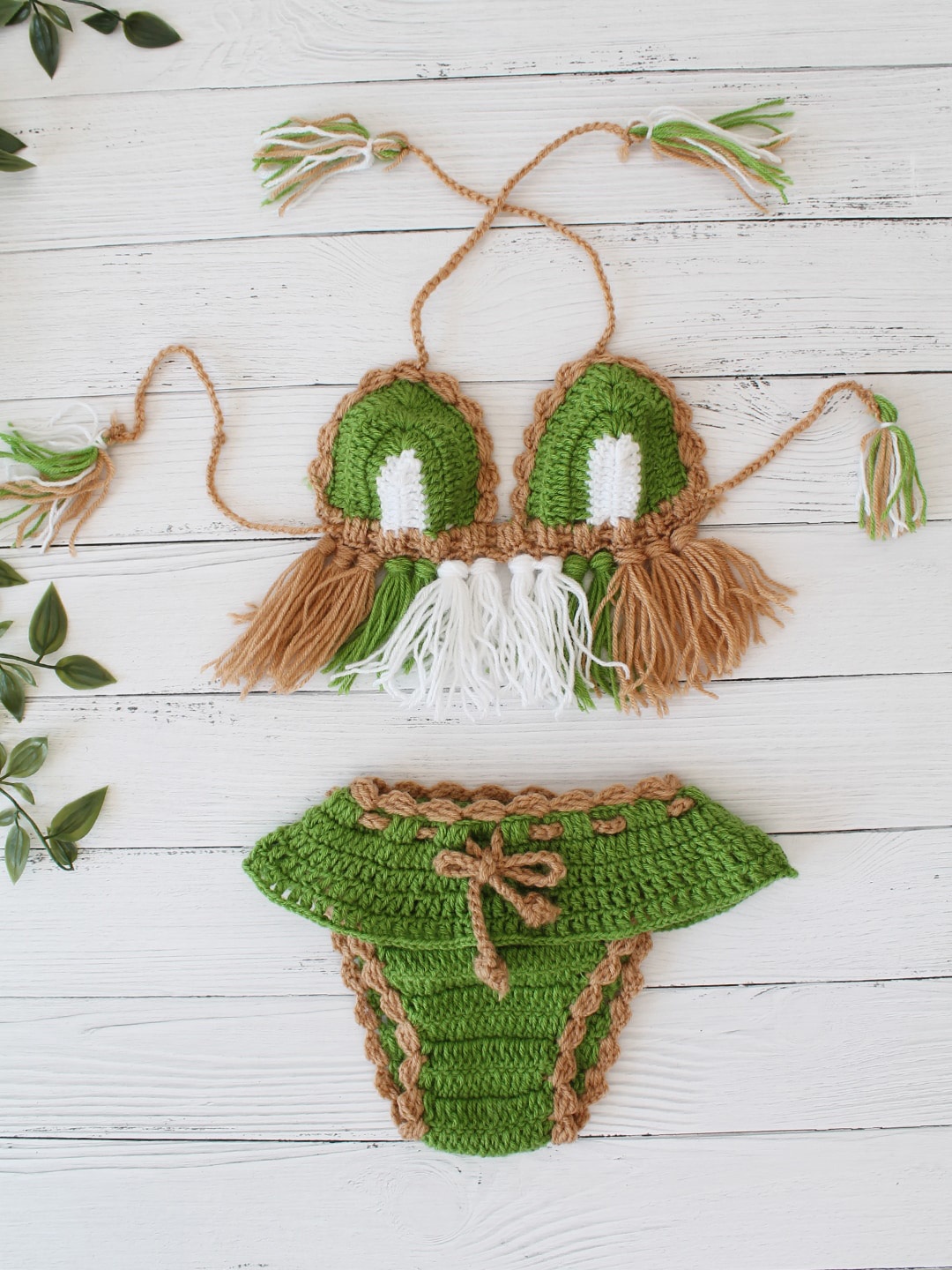 

Woonie Crochet New Born Jungle Queen Baby Girl Photoshoot Costume, Green