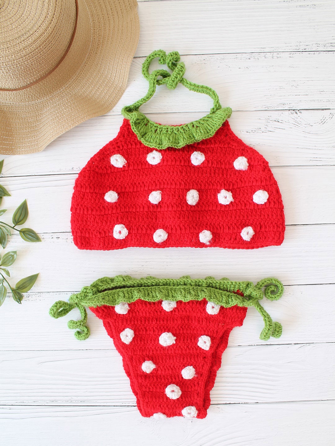 

Woonie Crochet New Born Tiny Strawberry Baby Girl Photoshoot Costume, Red