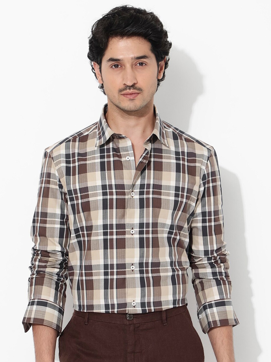 

RARE RABBIT Men Dae Regular Fit Opaque Checked Shirt, Brown