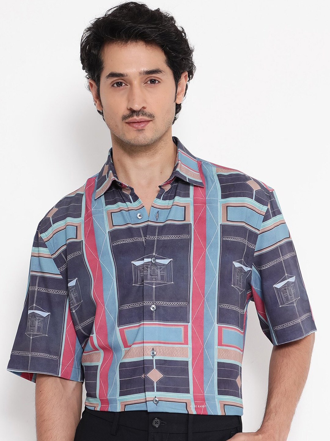 

RARE RABBIT Men Pristom Regular Fit Opaque Printed Shirt, Blue