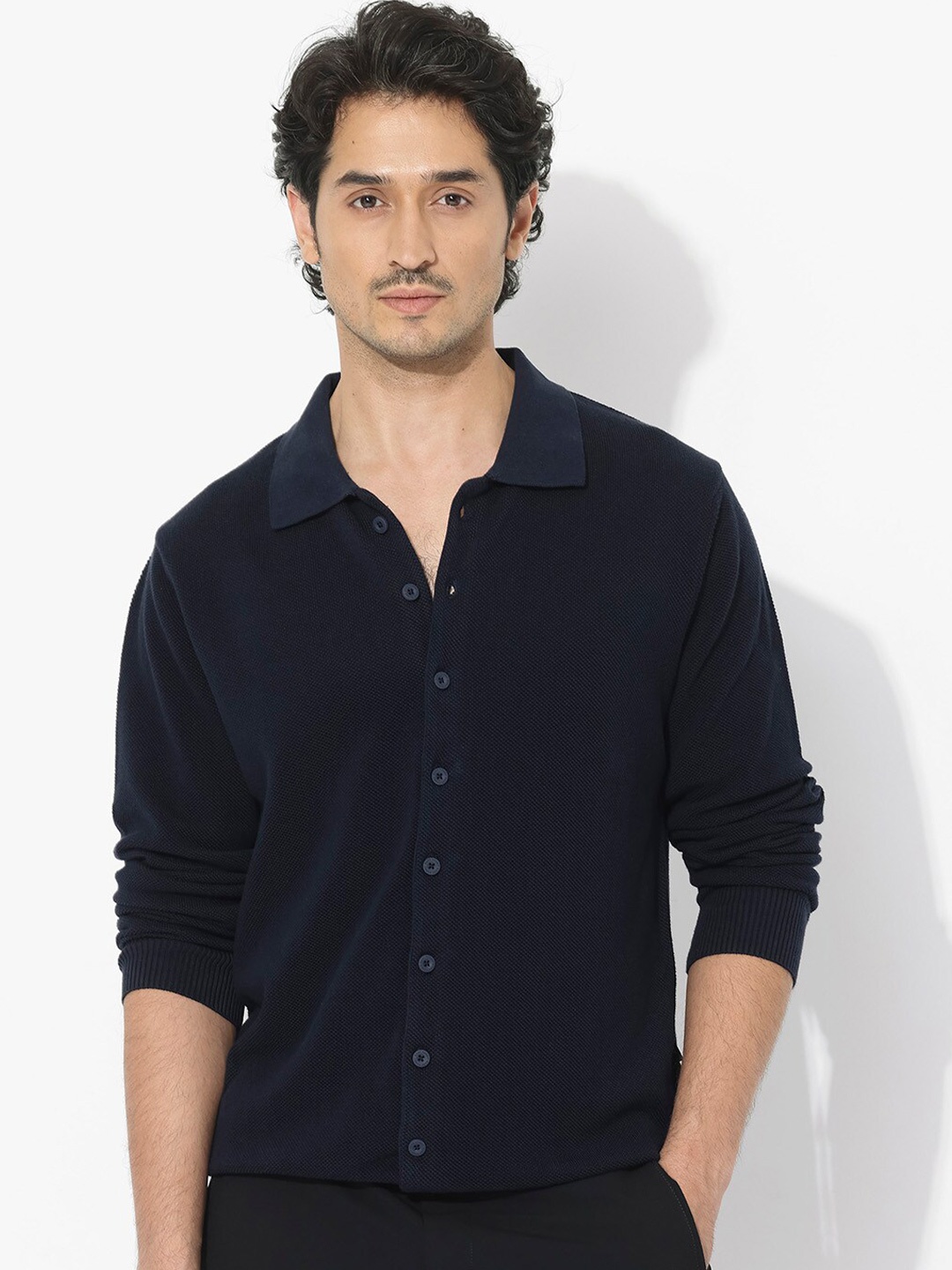 

RARE RABBIT Men Alias-N Regular Fit Spread Collar Shirt, Navy blue