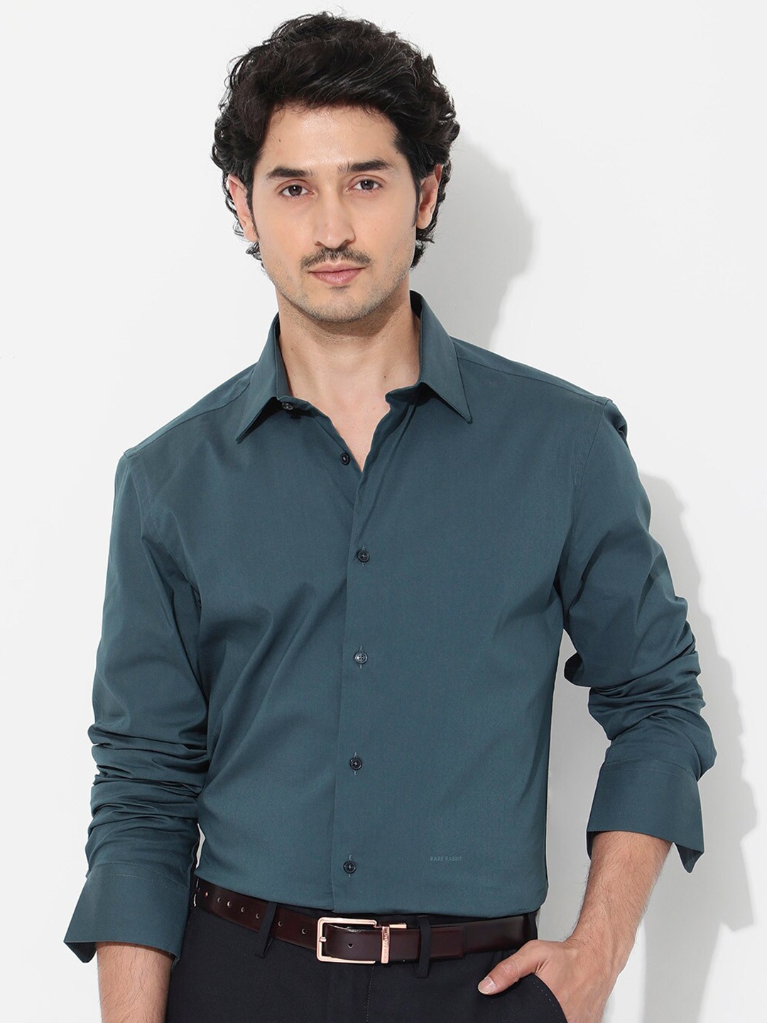

RARE RABBIT Men Bendict Regular Fit Opaque Shirt, Teal