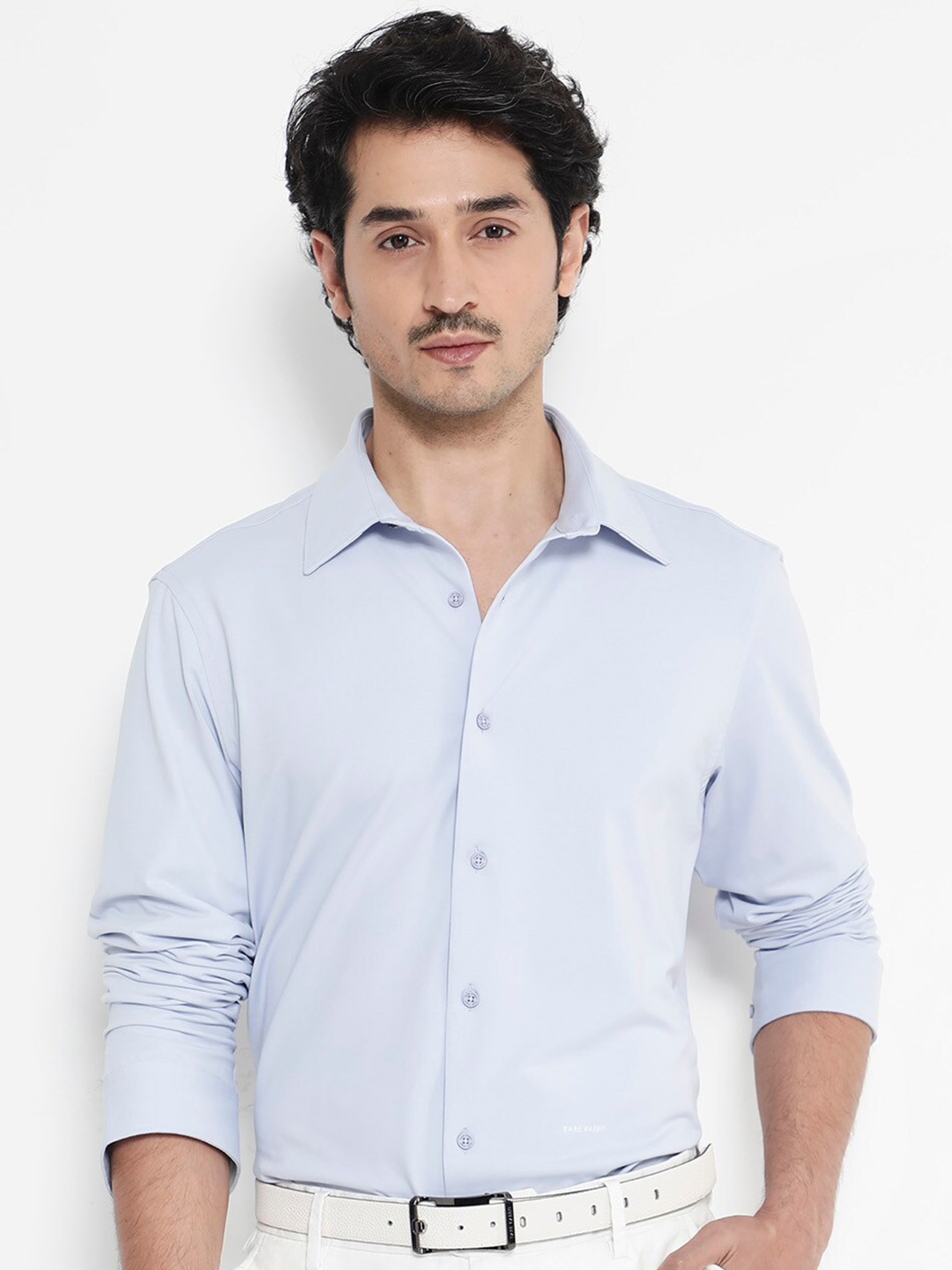 

RARE RABBIT Men Flyknit Power Stretch Knitted Shirt, Blue