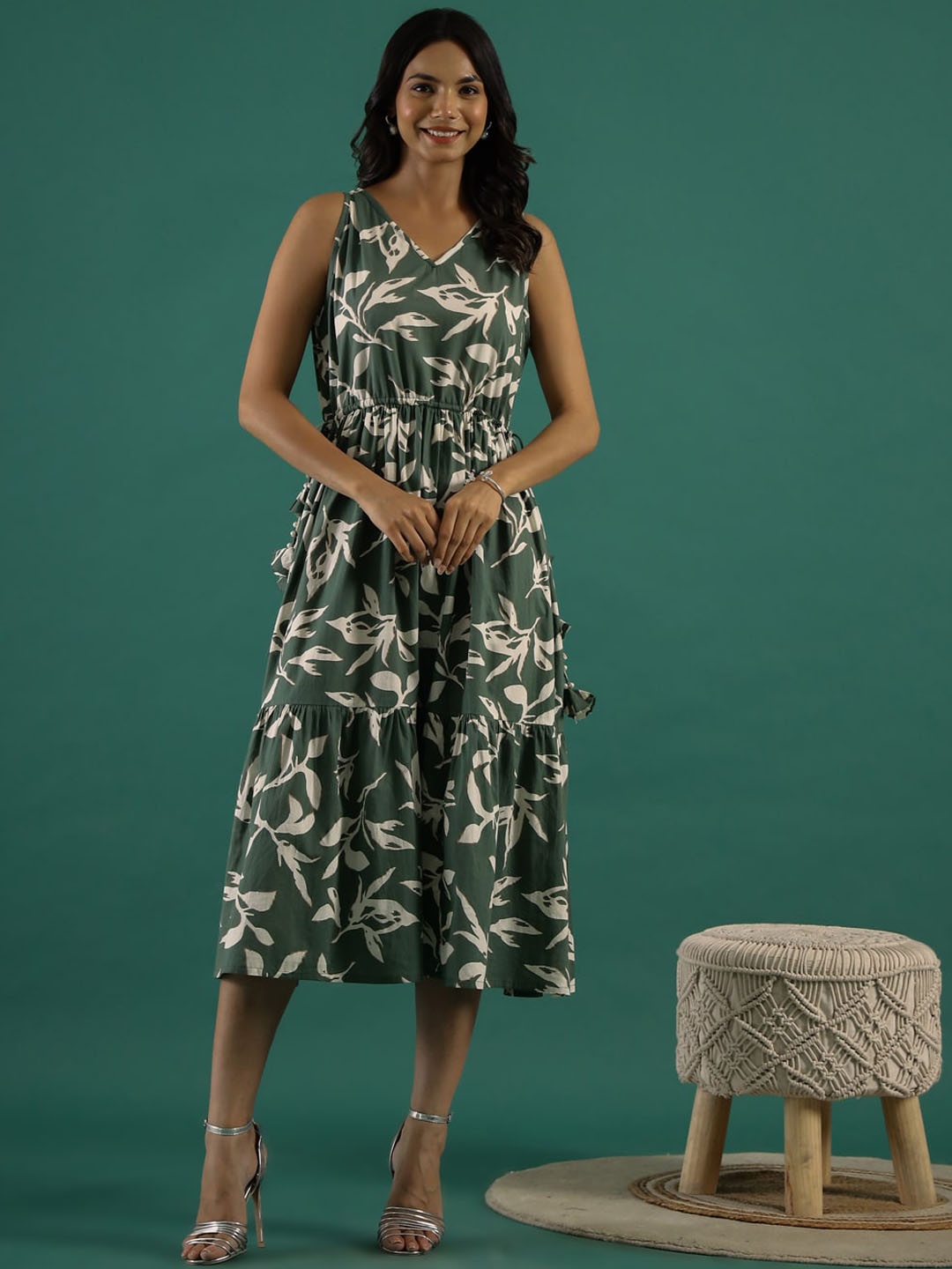 

RangDeep Floral Printed Fit & Flared Ethnic Dresses, Green