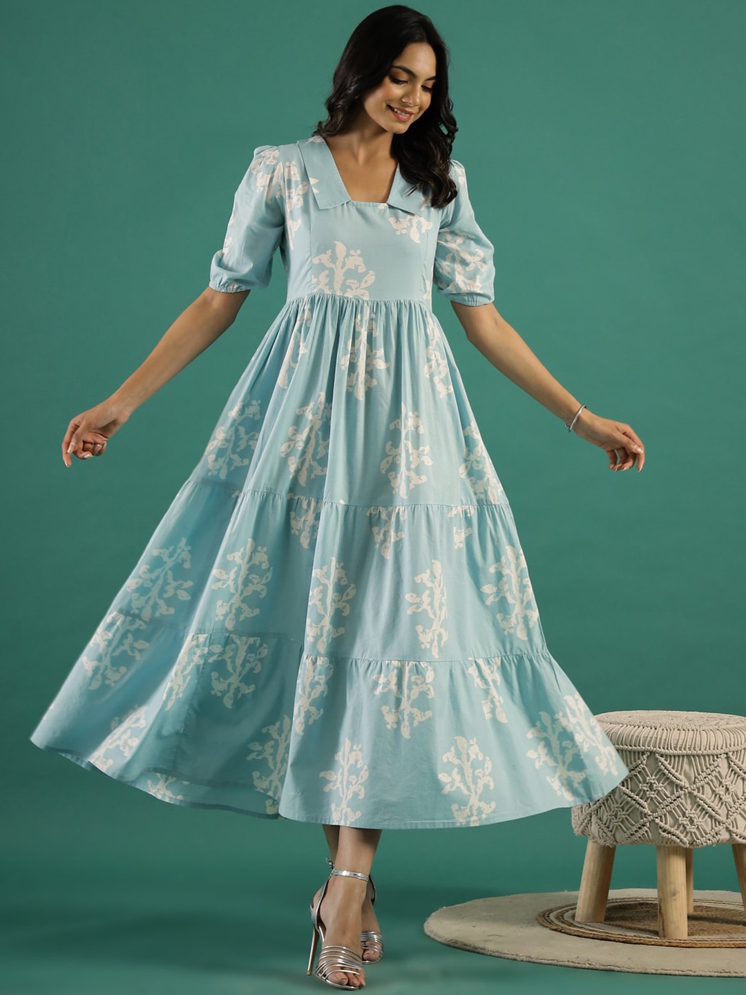 

RangDeep Floral Printed Fit & Flared Ethnic Dresses, Blue