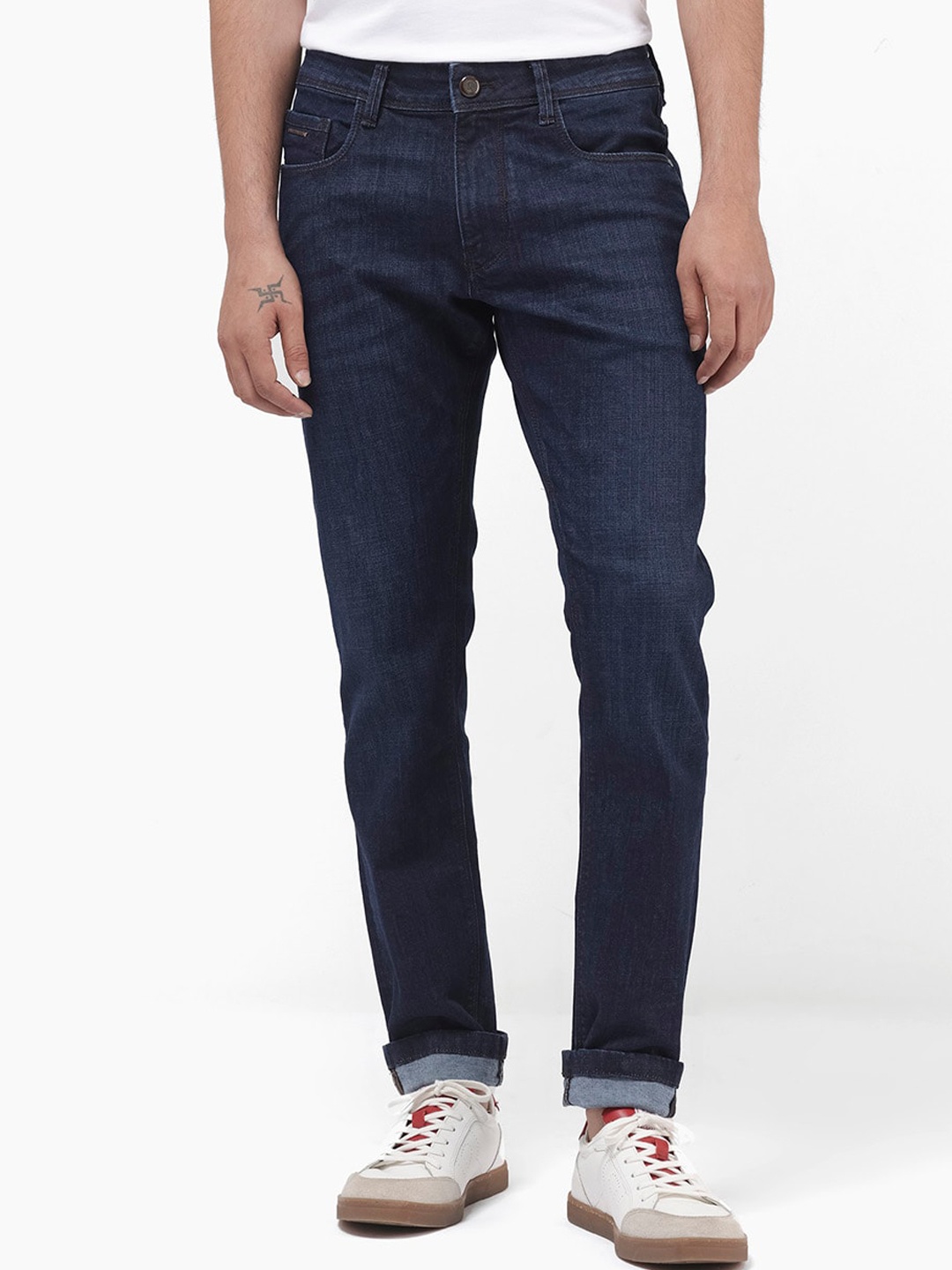 

RARE RABBIT Men Ledo Slim-Fit Rinse Wash Stretchable Jeans, Navy blue