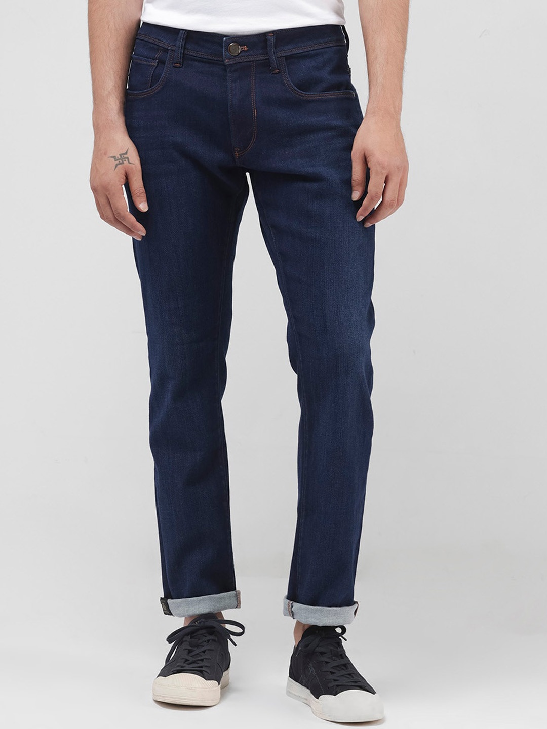 

RARE RABBIT Men Maiden Dark Wash Slim Fit Stretchable Jeans, Blue