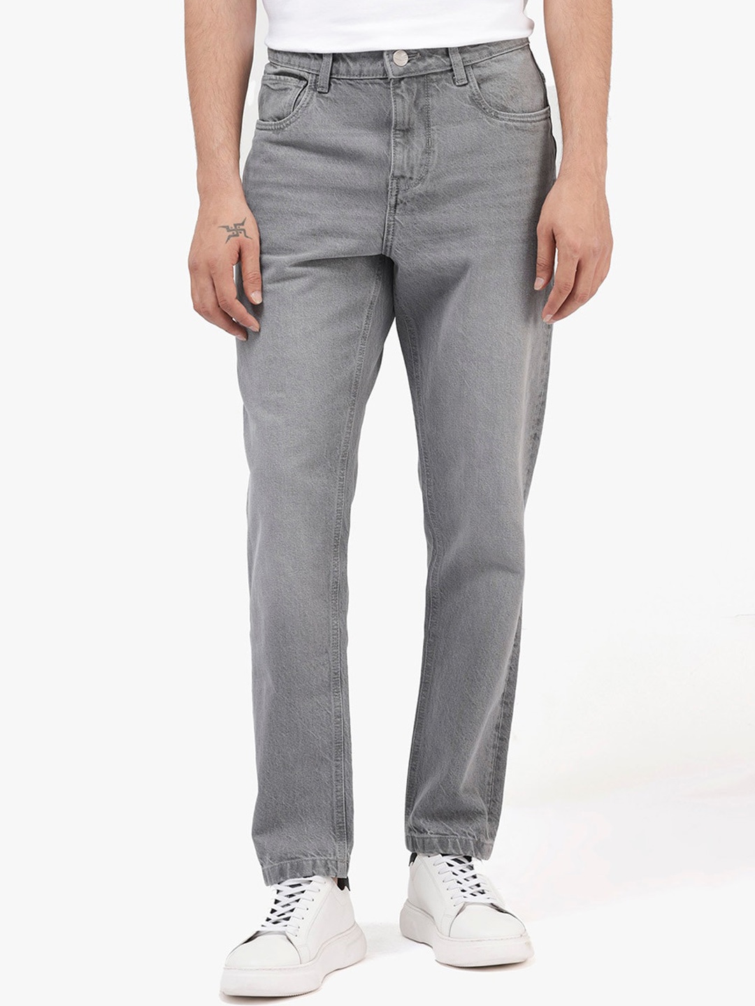 

RARE RABBIT Men Comfort Slim Fit Mid Wash Stretchable Jeans, Grey
