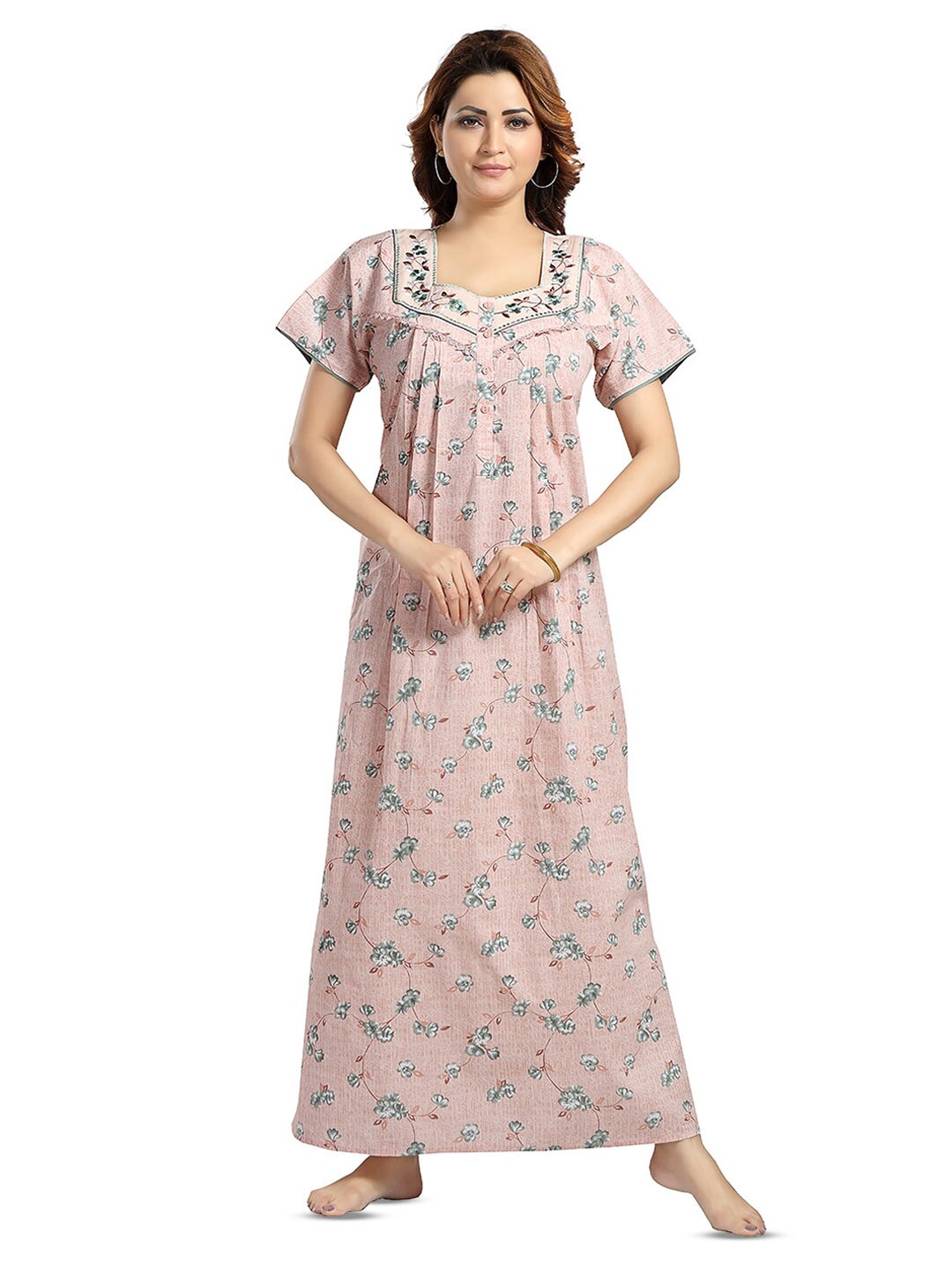 

NIGHT QUEEN Printed Maxi Nightdress, Peach