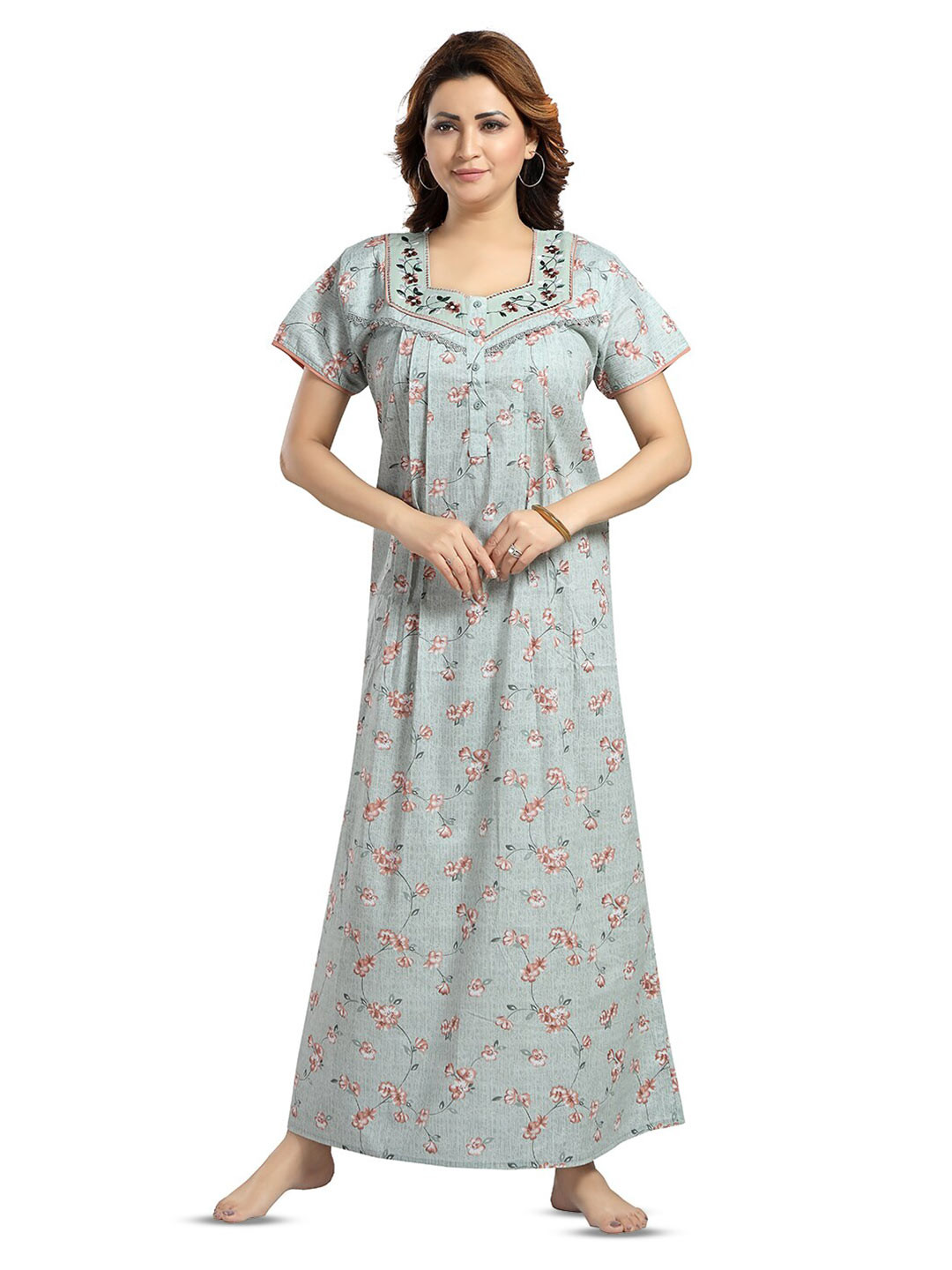 

NIGHT QUEEN Printed Maxi Nightdress, Green