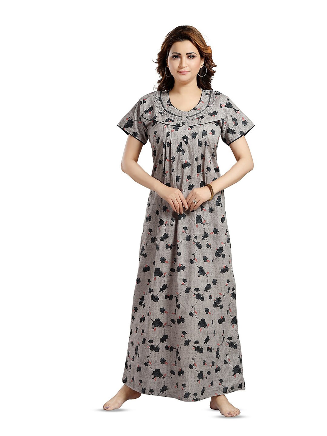 

NIGHT QUEEN Printed Maxi Nightdress, Grey