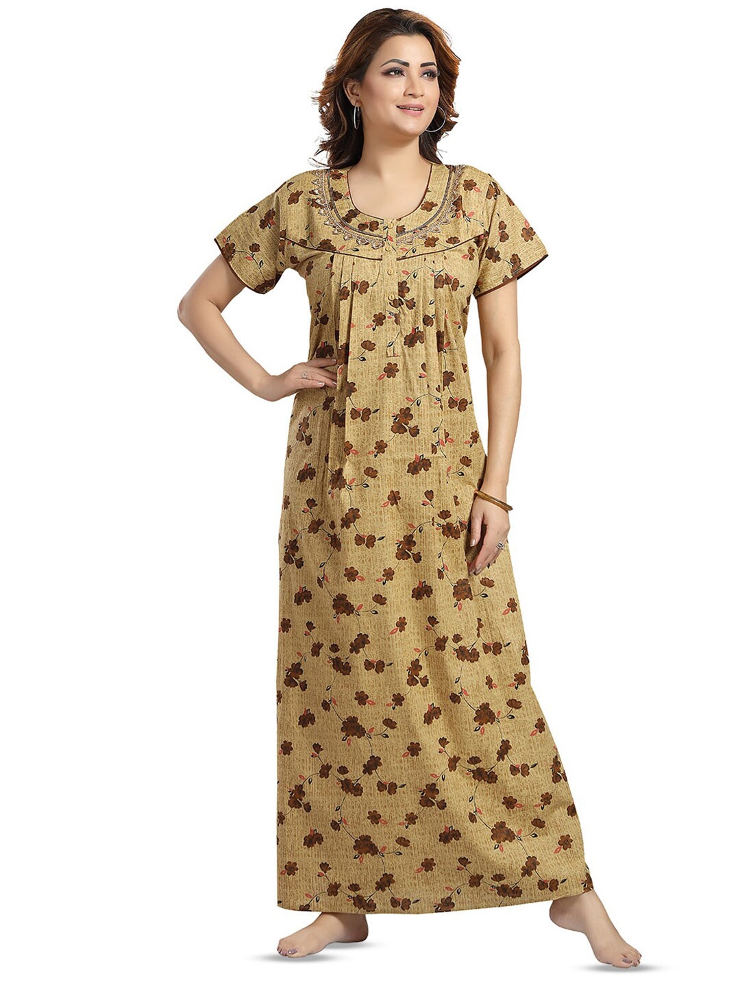 

NIGHT QUEEN Printed Maxi Nightdress, Brown