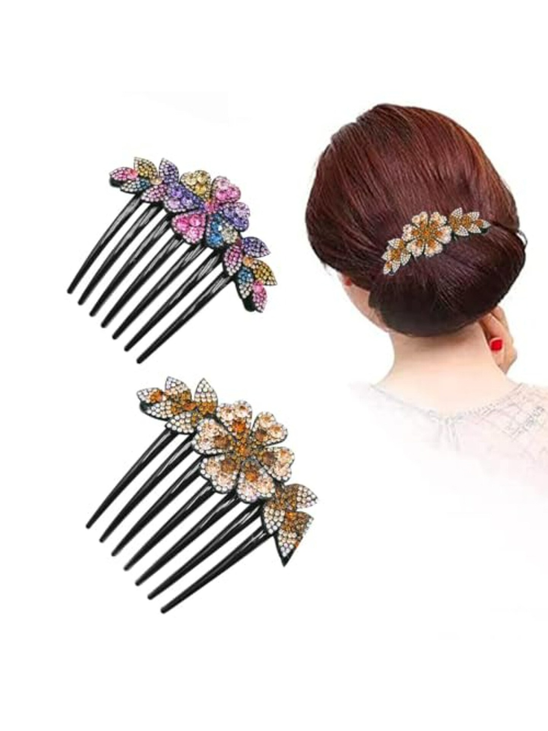 

BAESD Women Set of 2 Embellished Comb Pin, Black