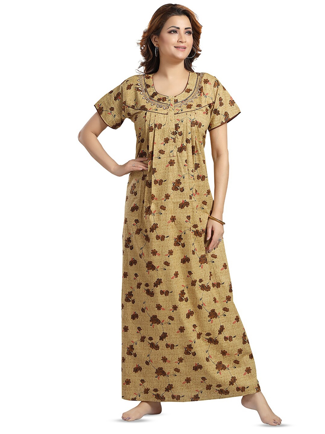 

NIGHT QUEEN Printed Maxi Nightdress, Brown