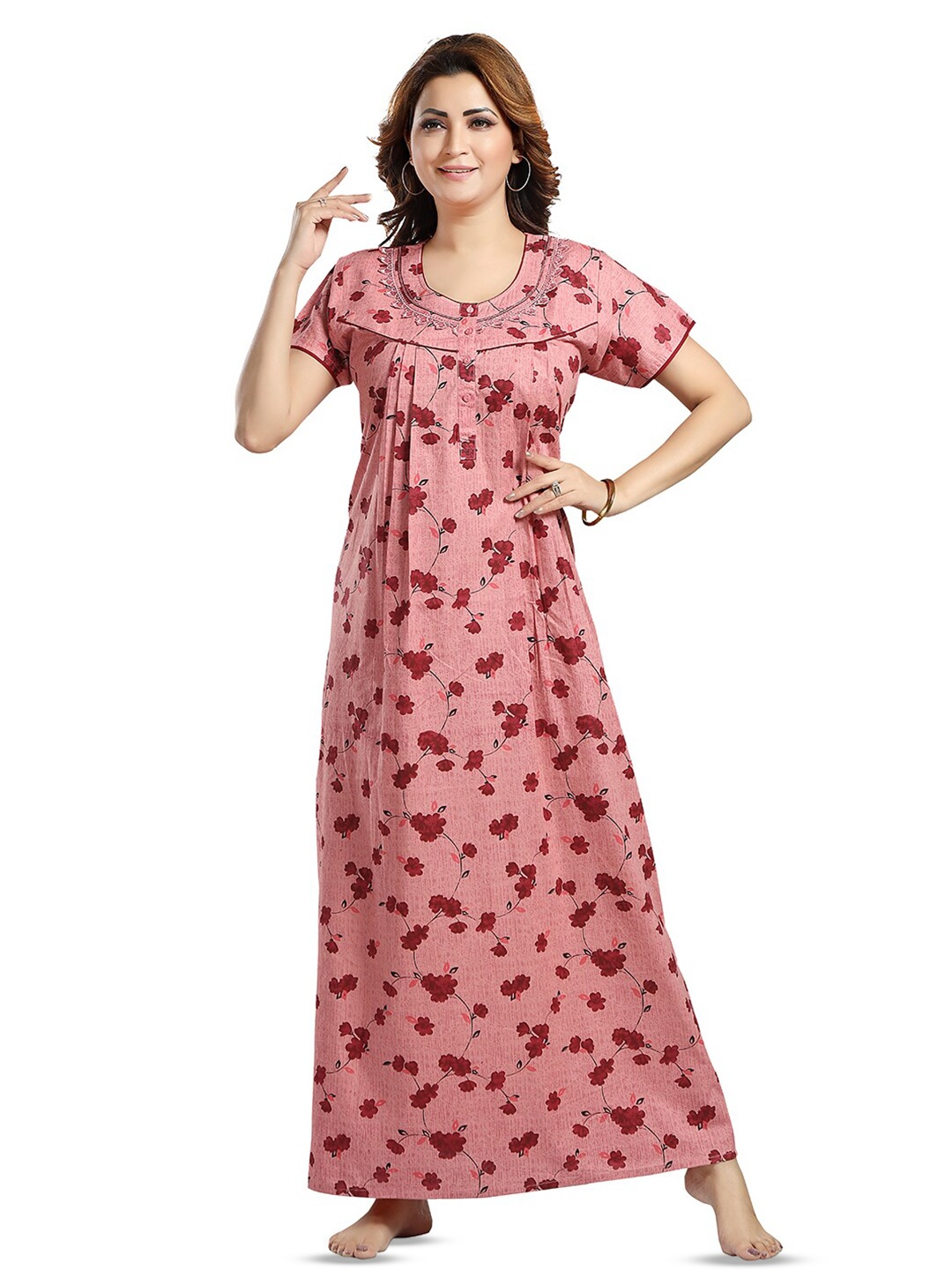 

NIGHT QUEEN Printed Maxi Nightdress, Pink