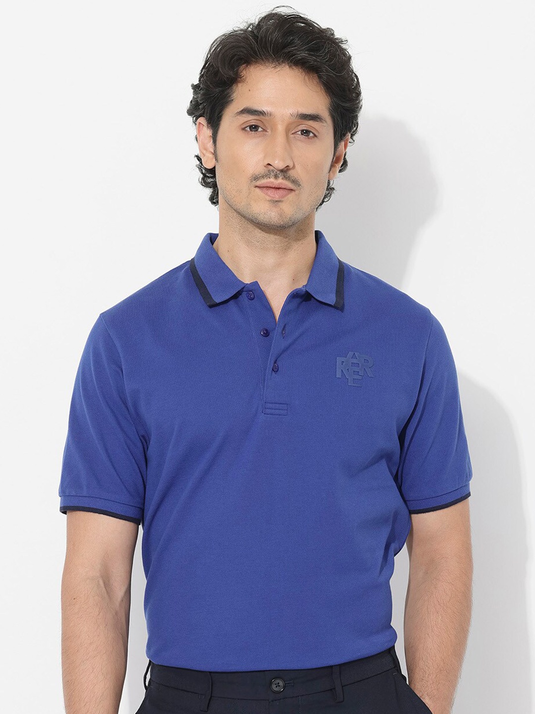 

RARE RABBIT Men Hux Polo Collar Short Sleeves T-Shirt, Blue