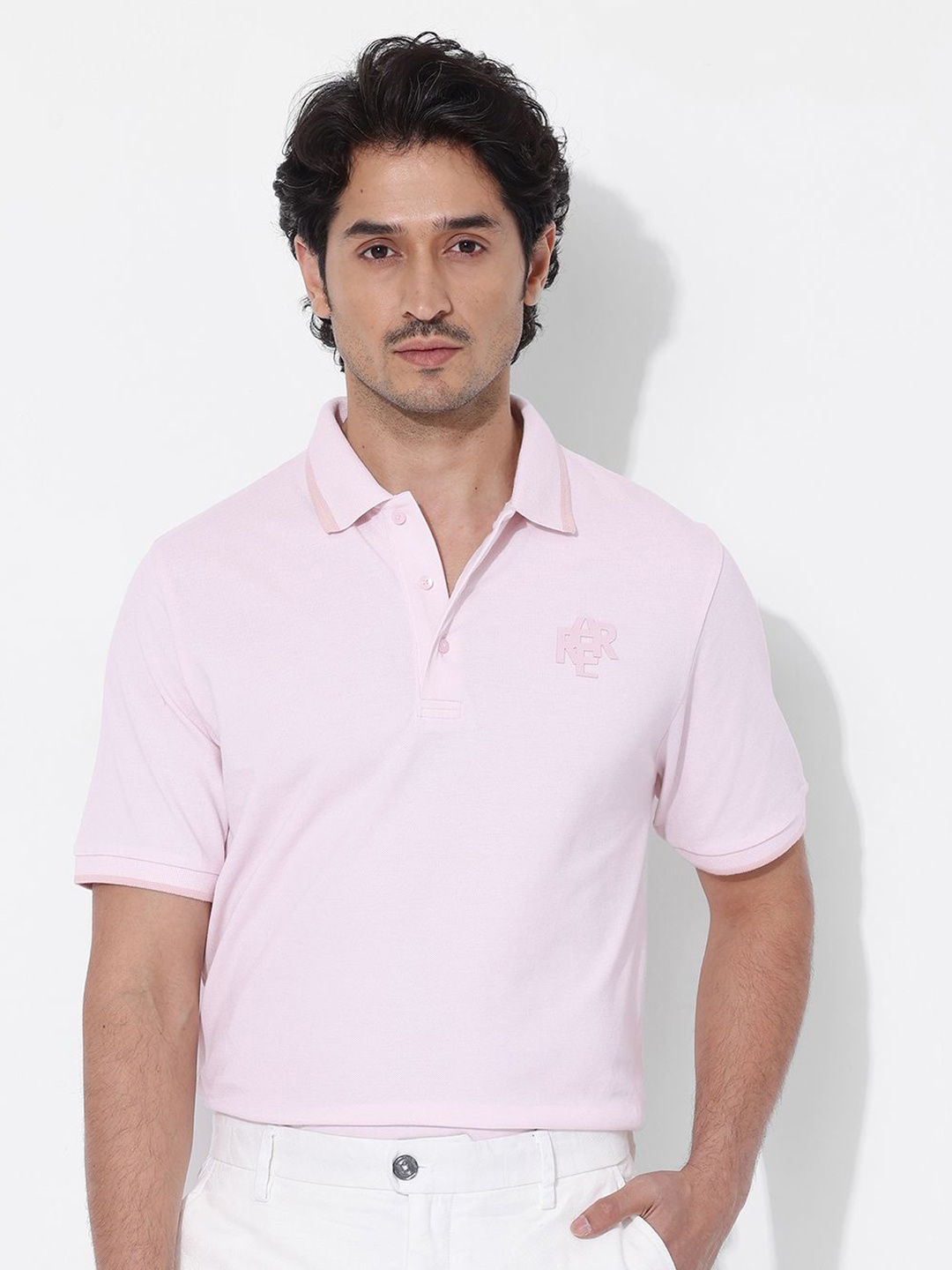 

RARE RABBIT Men Hux Polo Collar Short Sleeves T-Shirt, Pink